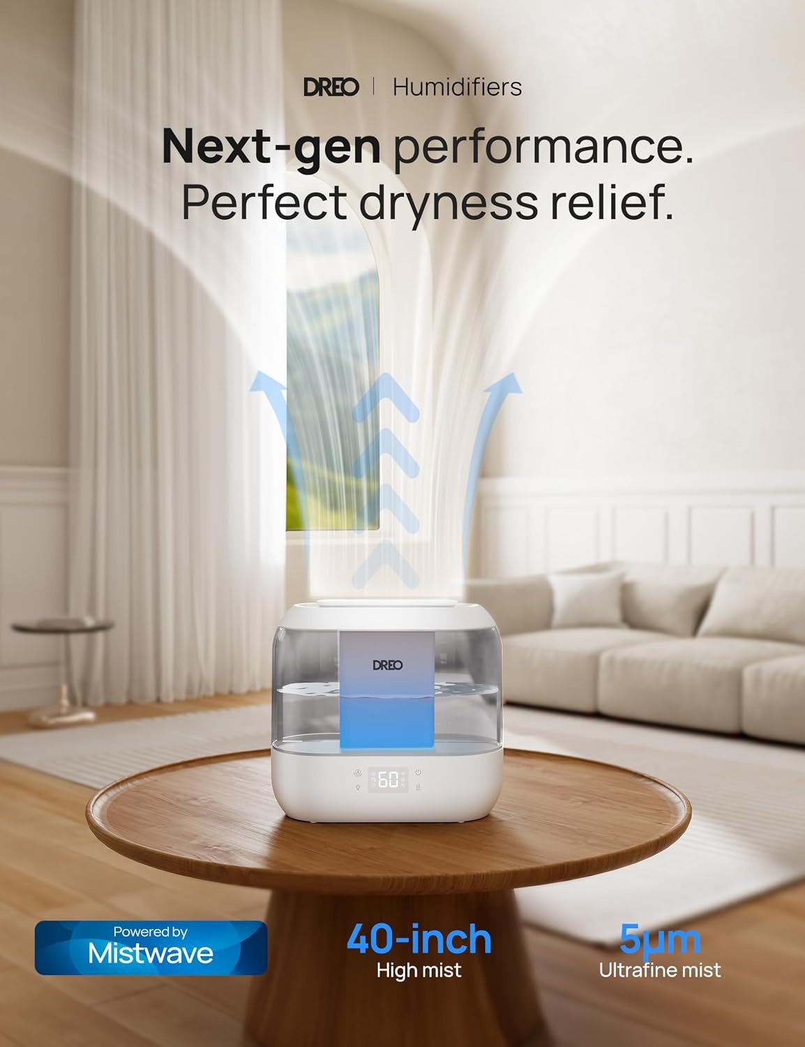 image:imageDREO Smart Humidifiers for Bedroom 4L Cool Mist Humidifier Top Fill Quiet Sleep 28 dB 36H Runtime for large room TouchAPPVoice Control Nightlight ideal for Baby Plants NurseryGray