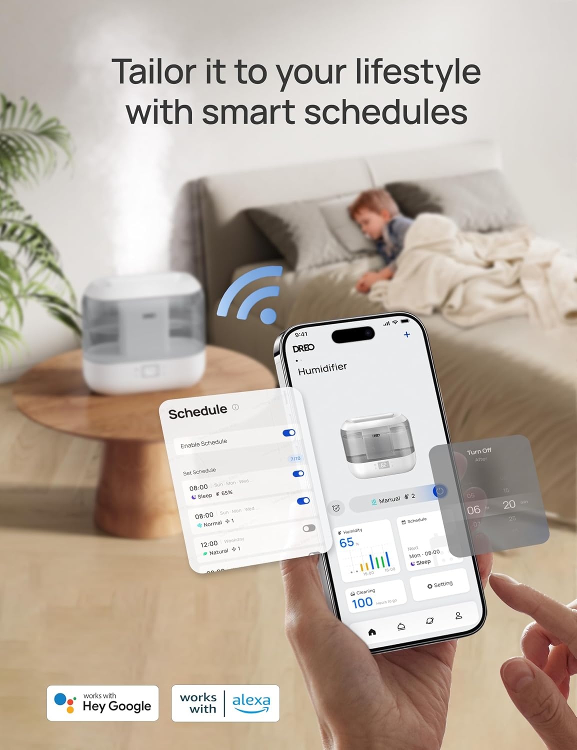 image:imageDREO Smart Humidifiers for Bedroom 4L Cool Mist Humidifier Top Fill Quiet Sleep 28 dB 36H Runtime for large room TouchAPPVoice Control Nightlight ideal for Baby Plants NurseryGray