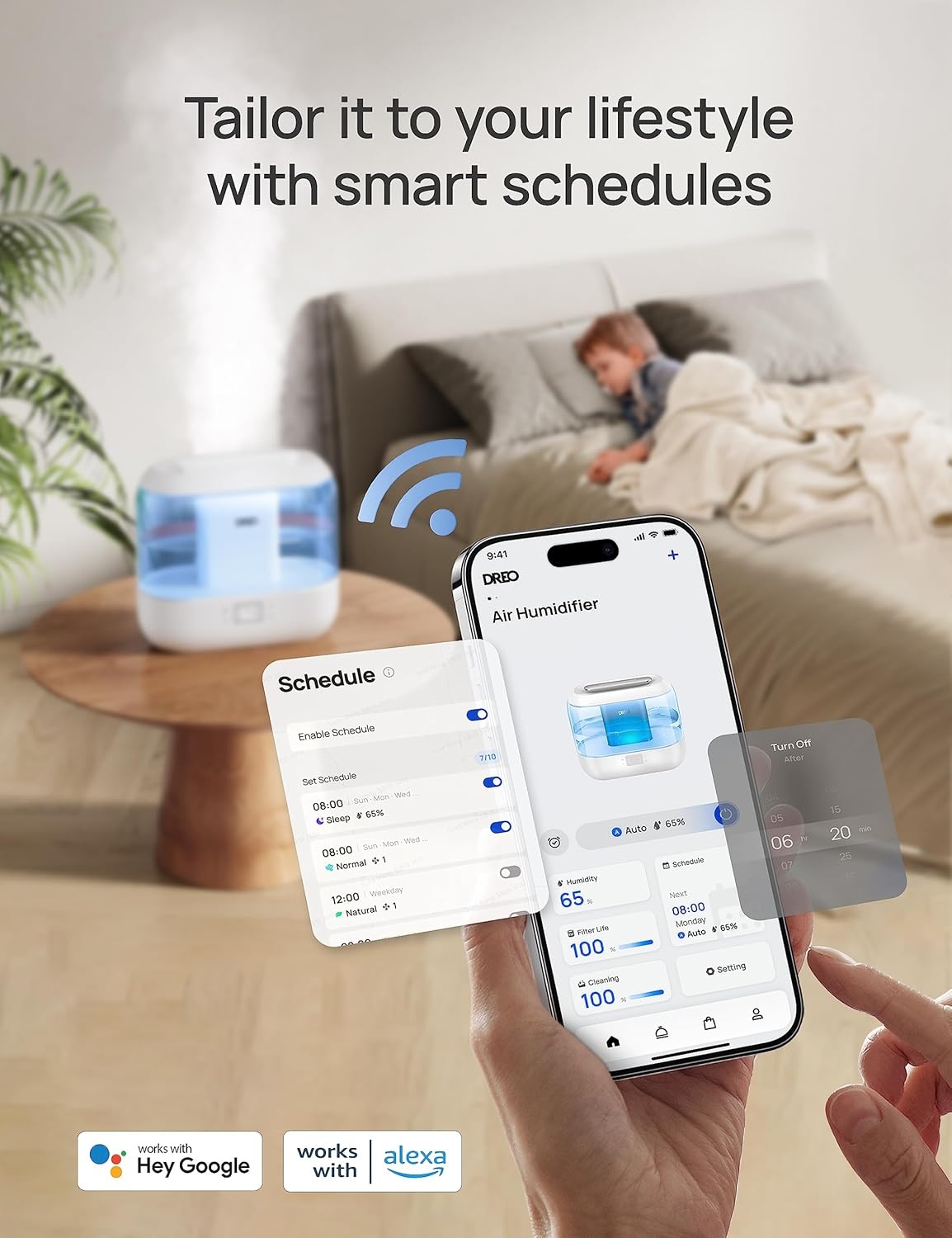 image:imageDREO Smart Humidifiers for Bedroom 4L Cool Mist Humidifier Top Fill Quiet Sleep 28 dB 36H Runtime for large room TouchAPPVoice Control Nightlight ideal for Baby Plants NurseryBlue