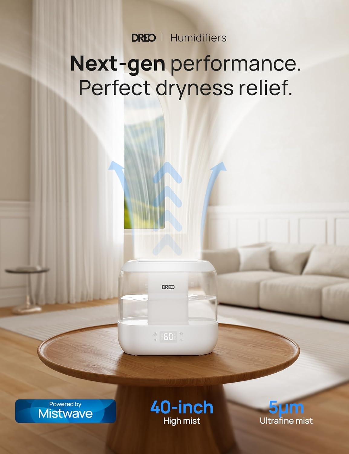 image:imageDREO Smart Humidifiers for Bedroom 4L Cool Mist Humidifier Top Fill Quiet Sleep 28 dB 36H Runtime for large room TouchAPPVoice Control Nightlight ideal for Baby Plants NurseryWhite
