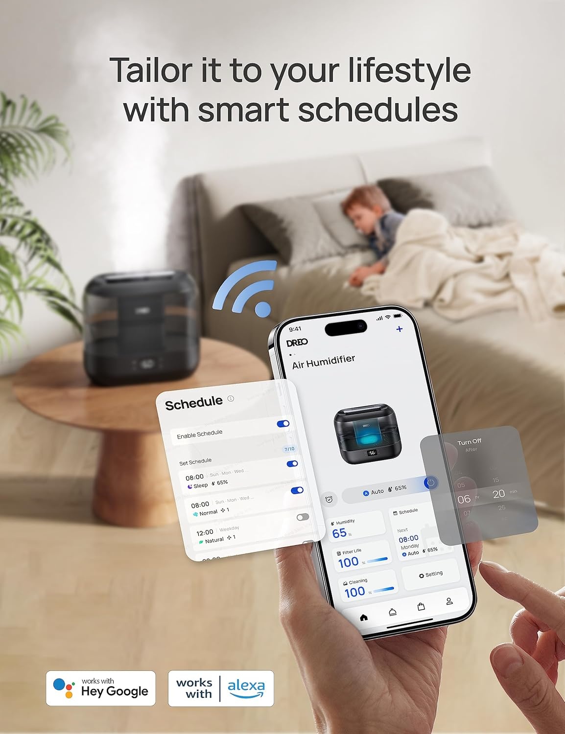 image:imageDREO Smart Humidifiers for Bedroom 4L Cool Mist Humidifier Top Fill Quiet Sleep 28 dB 36H Runtime for large room TouchAPPVoice Control Nightlight ideal for Baby Plants NurseryBlack