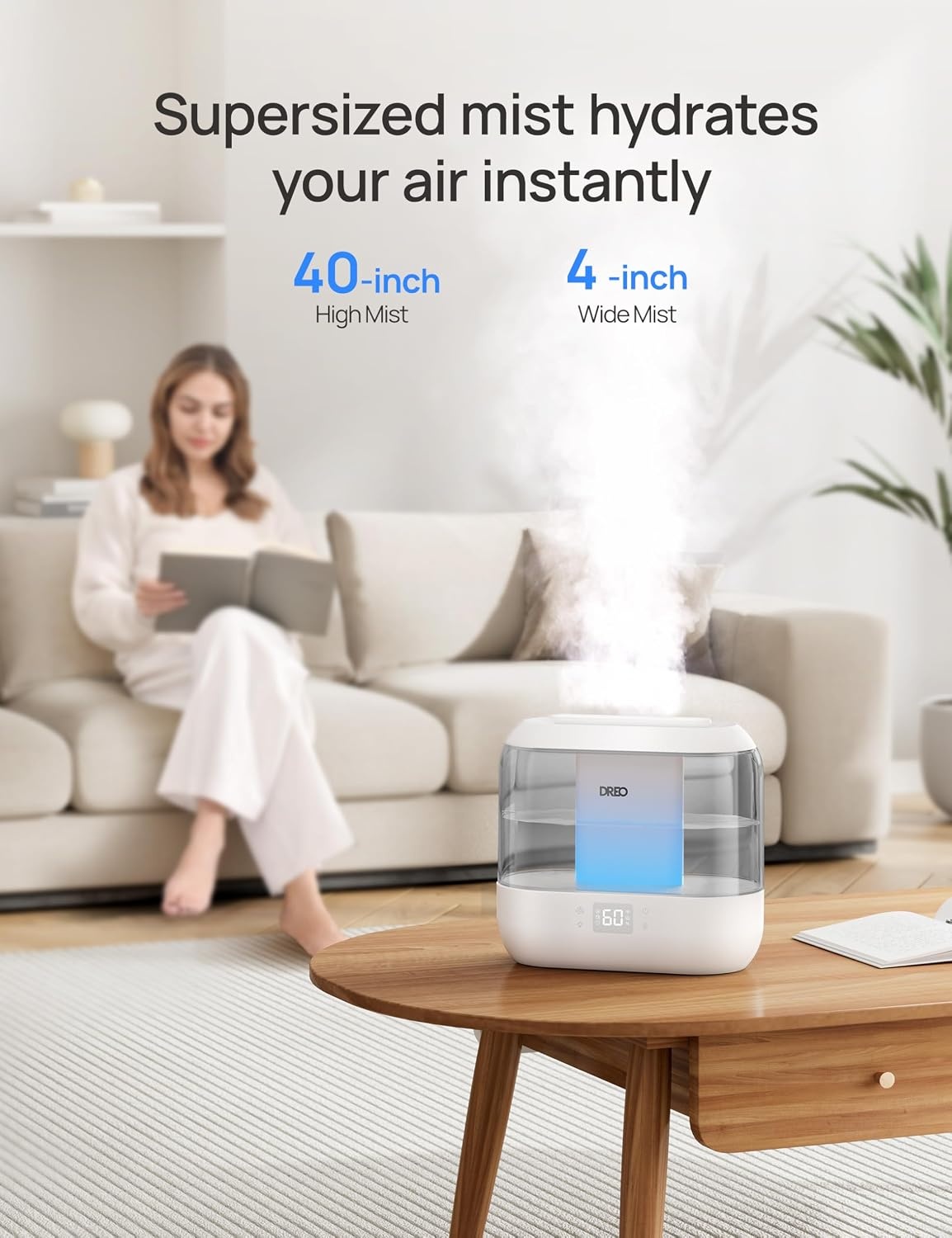 image:imageDREO Smart Humidifiers for Bedroom 4L Cool Mist Humidifier Top Fill Quiet Sleep 28 dB 36H Runtime for large room TouchAPPVoice Control Nightlight ideal for Baby Plants NurseryGray