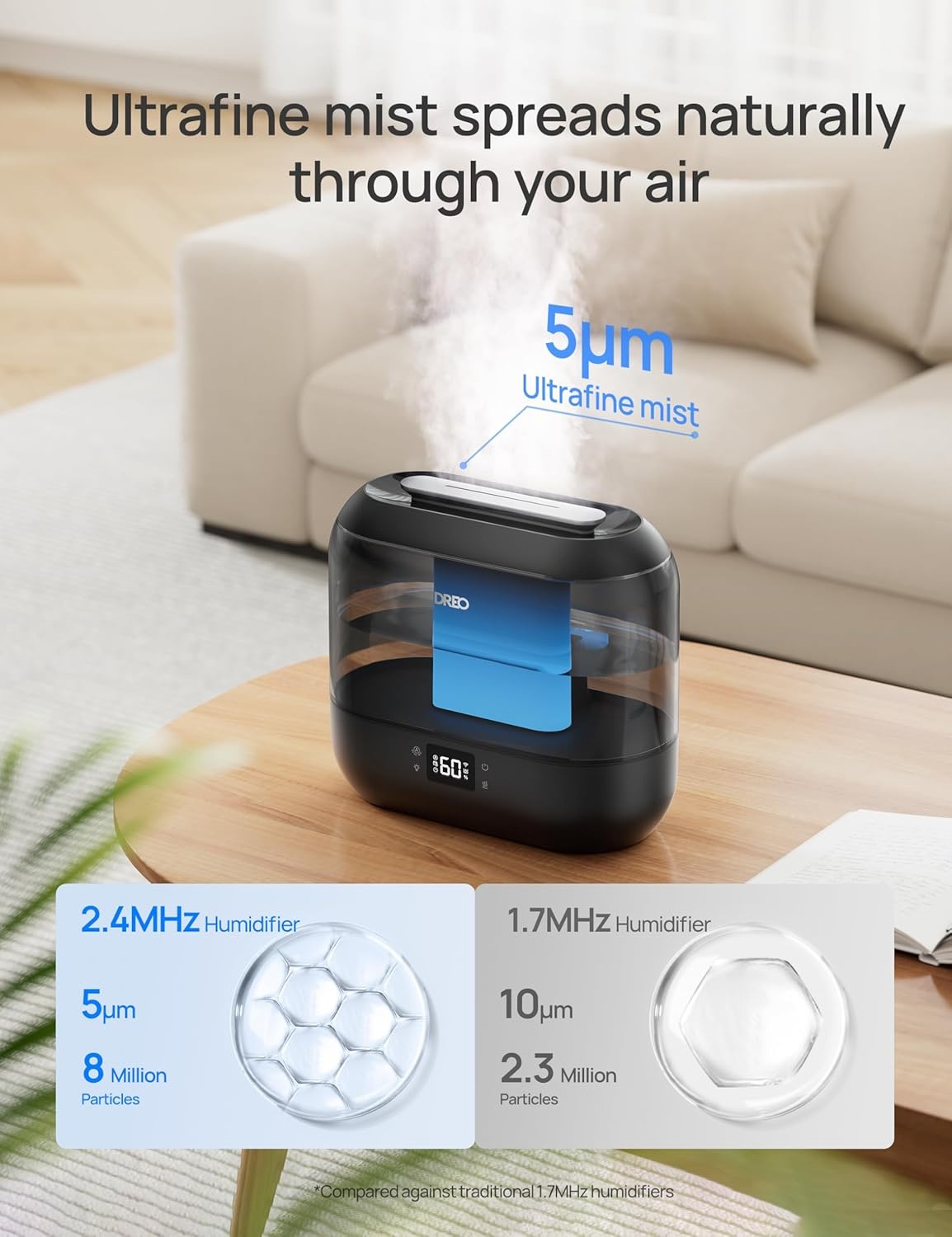 image:imageDREO Smart Humidifiers for Bedroom 4L Cool Mist Humidifier Top Fill Quiet Sleep 28 dB 36H Runtime for large room TouchAPPVoice Control Nightlight ideal for Baby Plants NurseryBlack