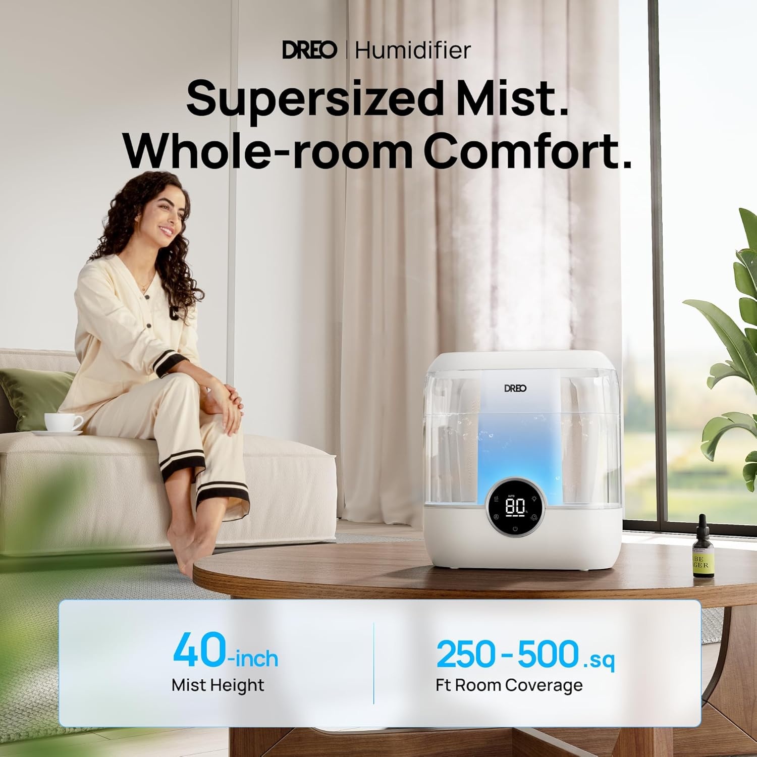 image:imageDREO Smart Humidifiers for Bedroom 6L Top Fill Supersized Cool Mist Humidifier for Large Room 60 Hour Runtime Quiet Ultrasonic Humidifier for Plants Indoor Home Night Light BlackWhite