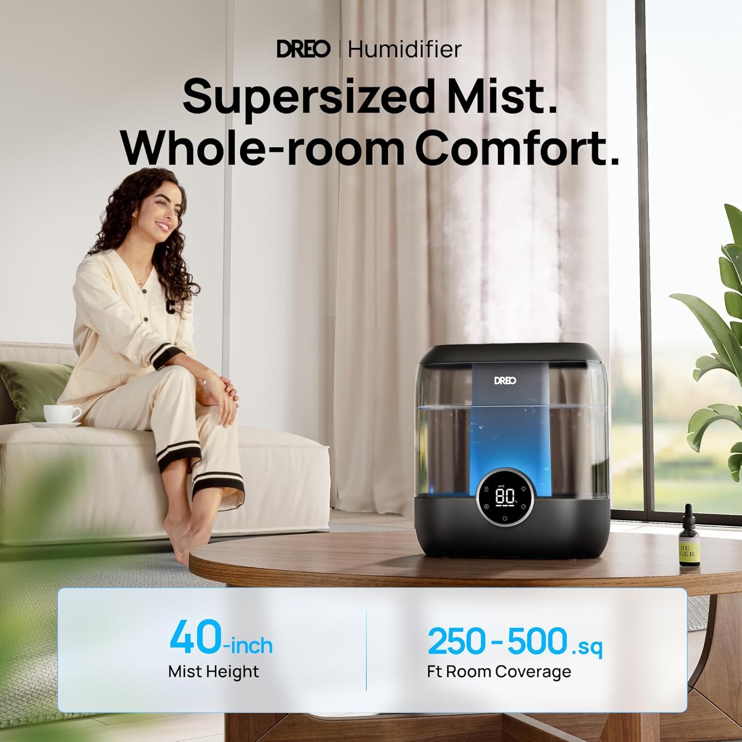 image:imageDREO Smart Humidifiers for Bedroom 6L Top Fill Supersized Cool Mist Humidifier for Large Room 60 Hour Runtime Quiet Ultrasonic Humidifier for Plants Indoor Home Night Light BlackBlack