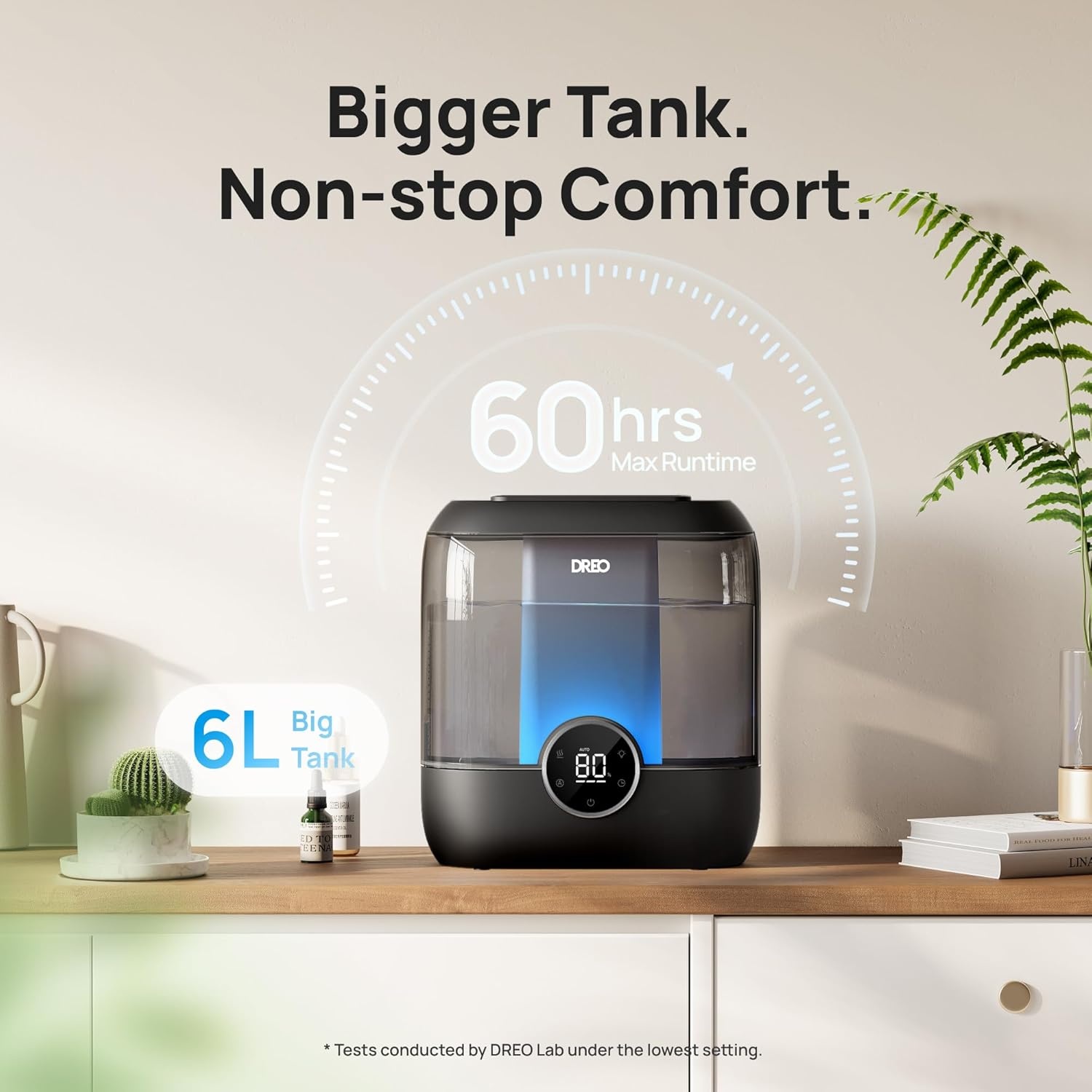 image:imageDREO Smart Humidifiers for Bedroom 6L Top Fill Supersized Cool Mist Humidifier for Large Room 60 Hour Runtime Quiet Ultrasonic Humidifier for Plants Indoor Home Night Light BlackBlack