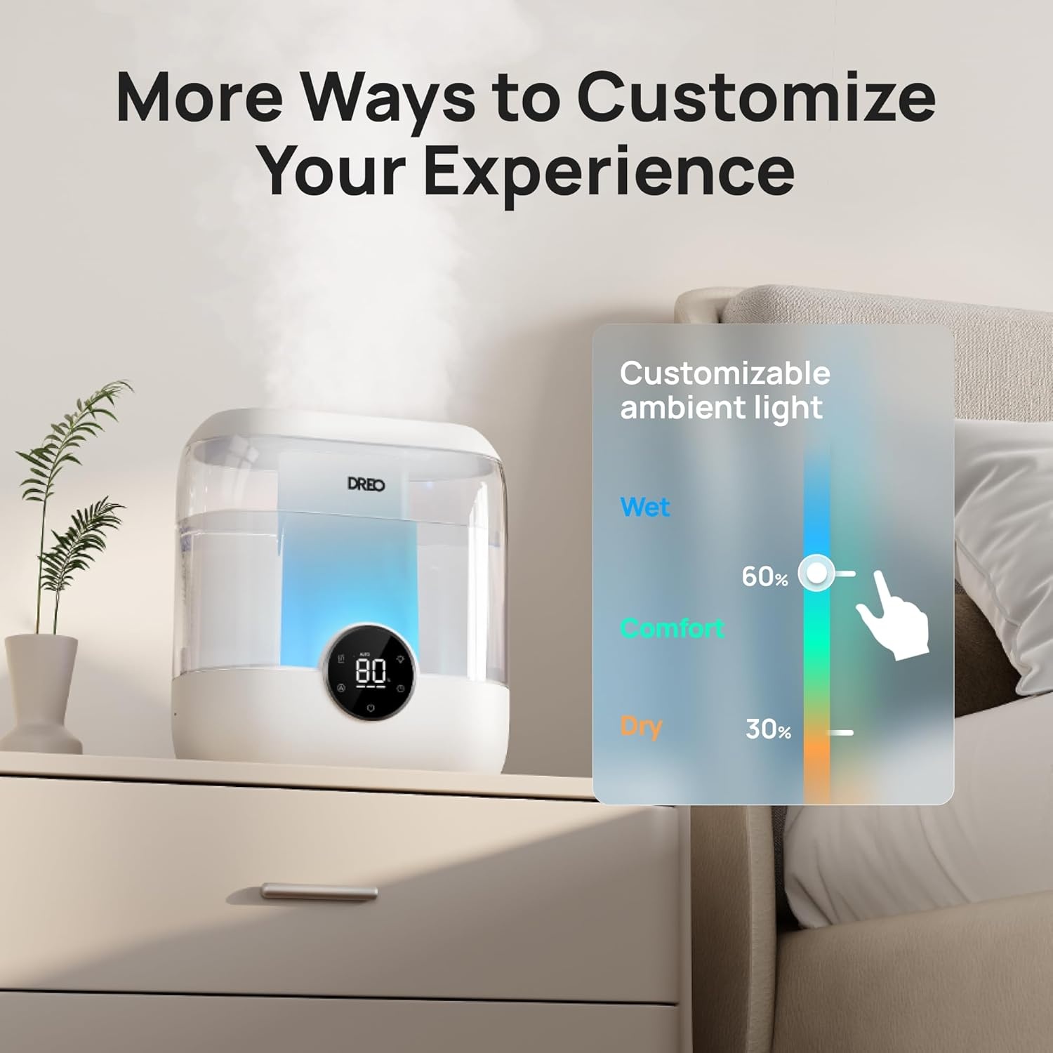 image:imageDREO Smart Humidifiers for Bedroom 6L Top Fill Supersized Cool Mist Humidifier for Large Room 60 Hour Runtime Quiet Ultrasonic Humidifier for Plants Indoor Home Night Light BlackWhite