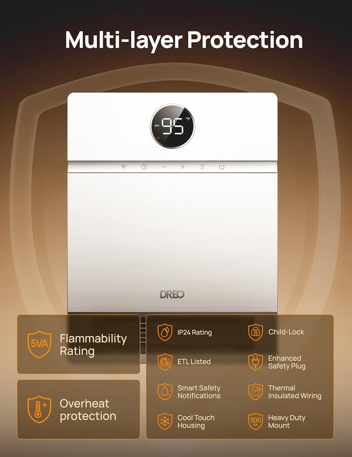image:imageDREO Smart Wall Heater IP24 Electric PTC Space Heaters for Indoor Use 30 Oscillation Adjustable Thermostat Remote Control Works with Alexa 24H Timer Easymounted for Office Bedroom HomeWhite
