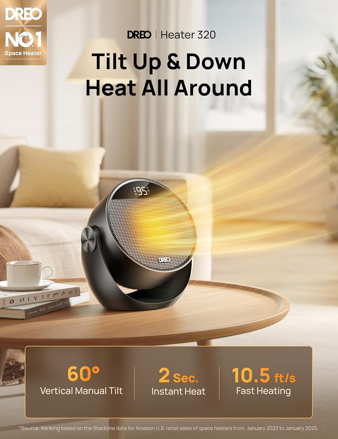 image:imageDREO Space Heater 1500W 60 Adjustable Tilt 105fts Portable Electric Heaters for Indoor Use with Thermostat 8 Safety Protections 3 Modes Remote Quiet Desk Heater for Bedroom Office BlackBlack