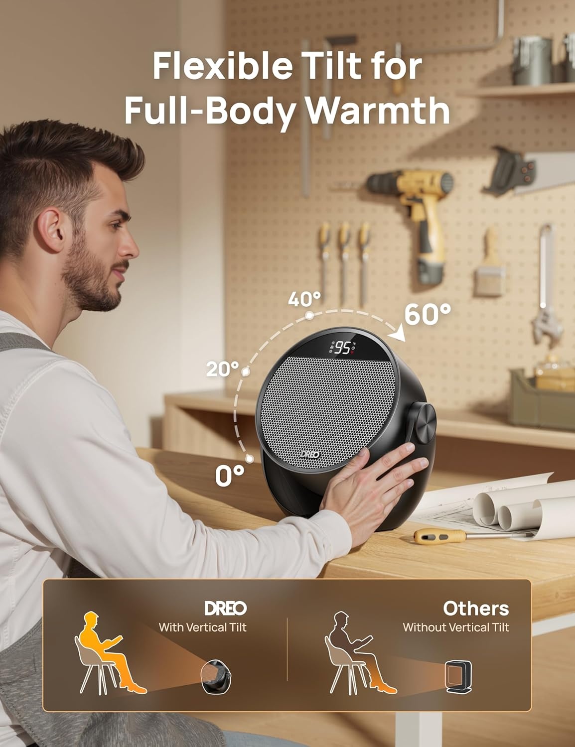 image:imageDREO Space Heater 1500W 60 Adjustable Tilt 105fts Portable Electric Heaters for Indoor Use with Thermostat 8 Safety Protections 3 Modes Remote Quiet Desk Heater for Bedroom Office BlackBlack