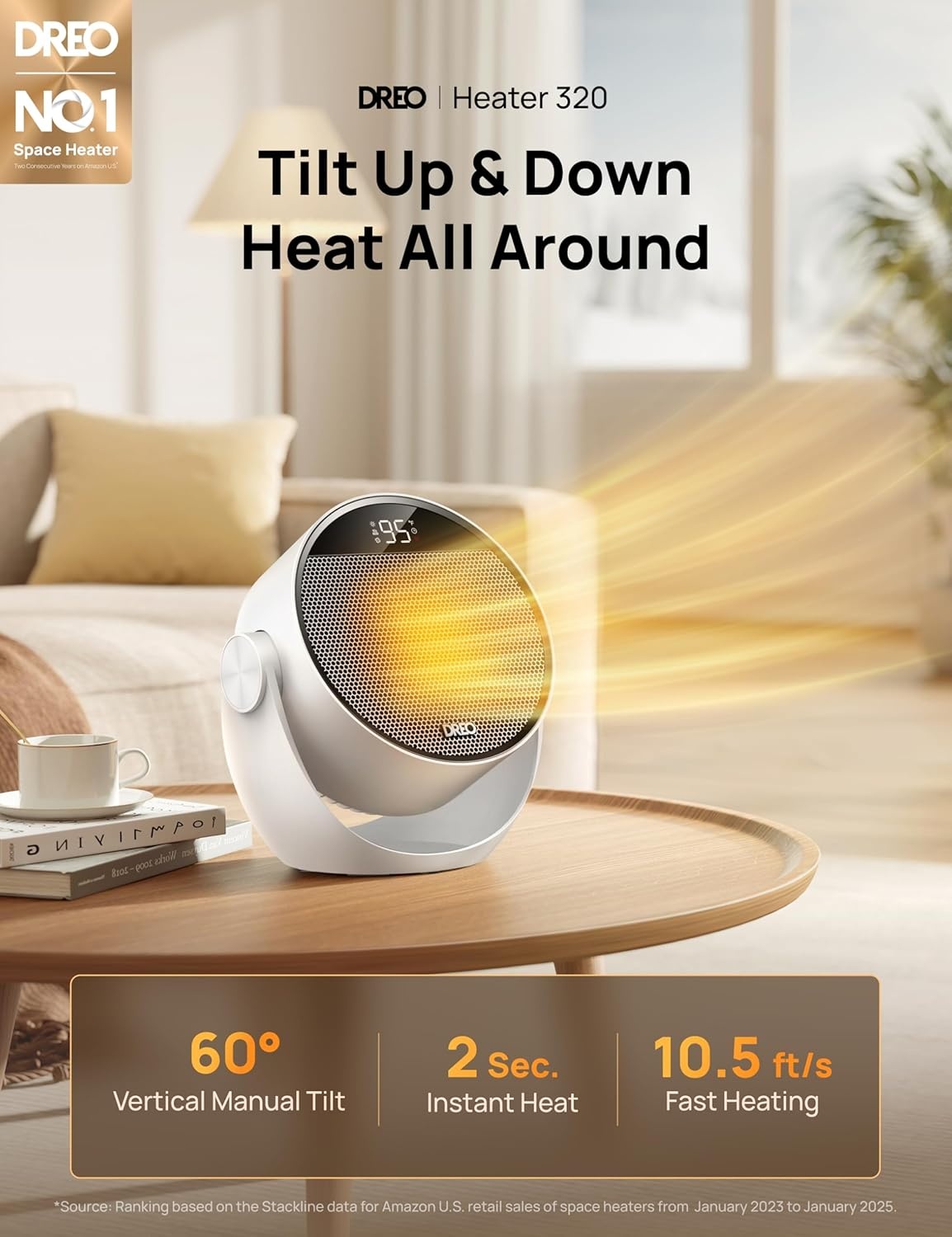 image:imageDREO Space Heater 1500W 60 Adjustable Tilt 105fts Portable Electric Heaters for Indoor Use with Thermostat 8 Safety Protections 3 Modes Remote Quiet Desk Heater for Bedroom Office BlackWhite