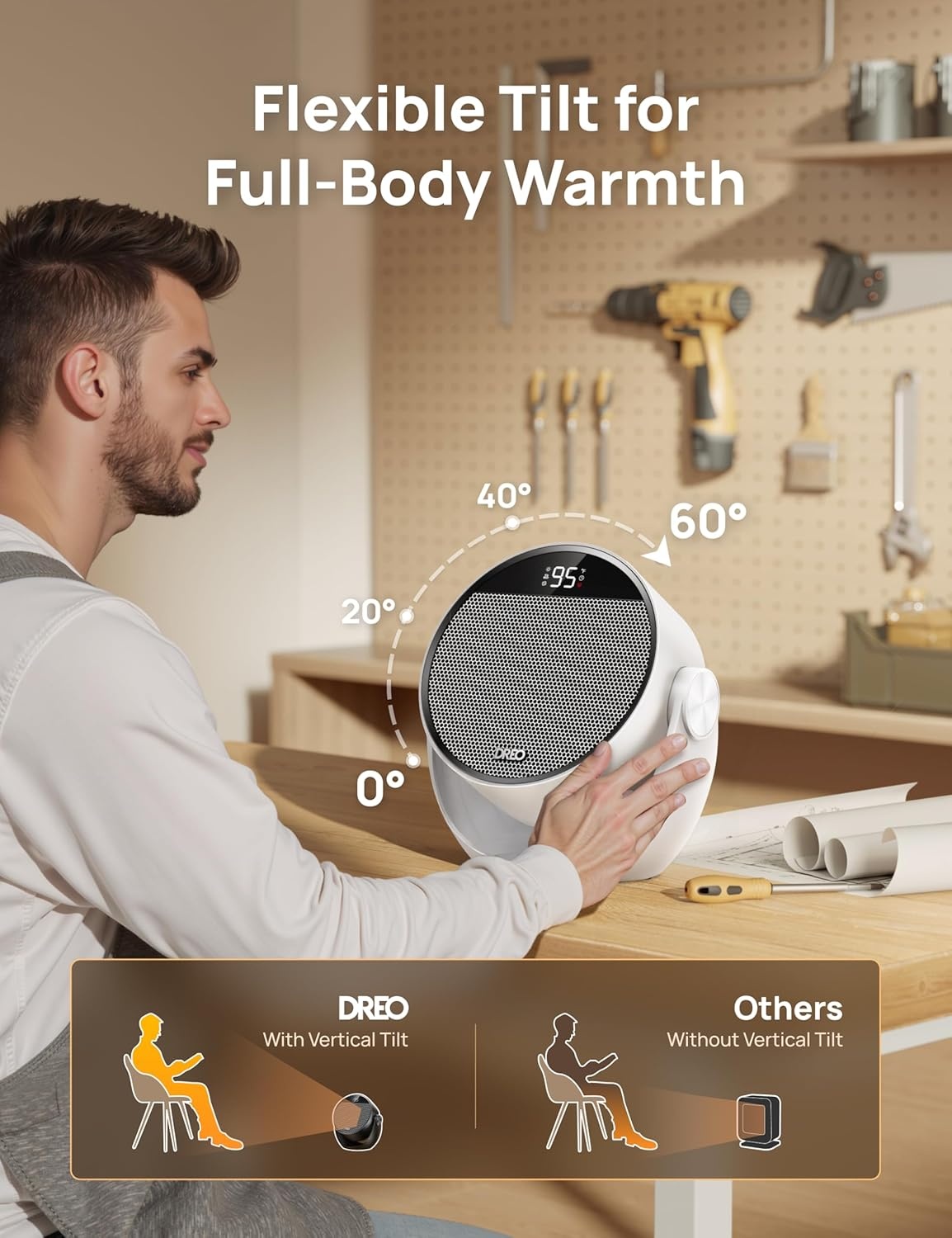 image:imageDREO Space Heater 1500W 60 Adjustable Tilt 105fts Portable Electric Heaters for Indoor Use with Thermostat 8 Safety Protections 3 Modes Remote Quiet Desk Heater for Bedroom Office BlackWhite