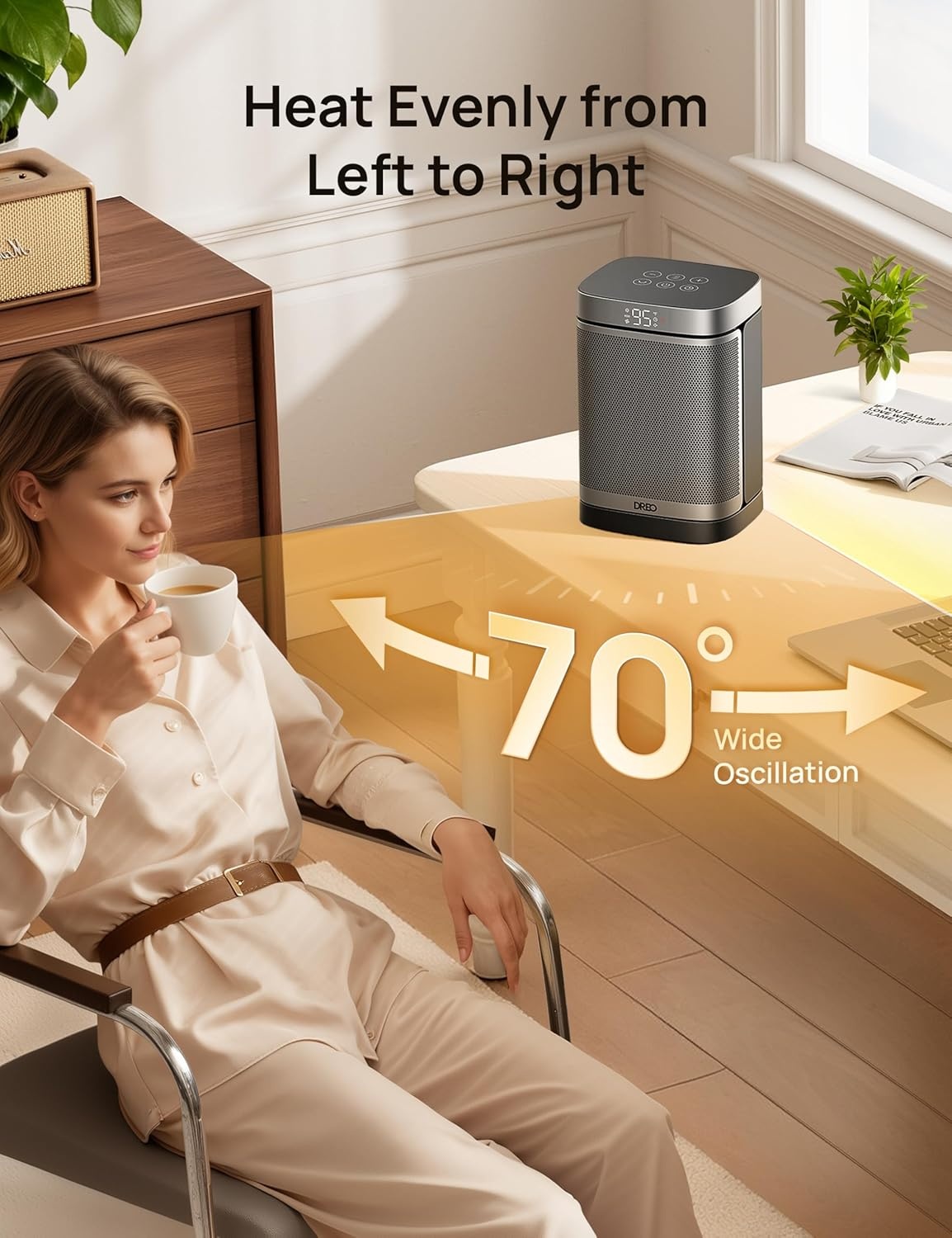 image:imageDREO Space Heater 1500W Portable Electric Heaters for Indoor Use PTC Ceramic Heater for Office with Remote Thermostat 70Oscillation 12H Timer 5 Modes Safe Quiet Room Heater for BedroomSilver