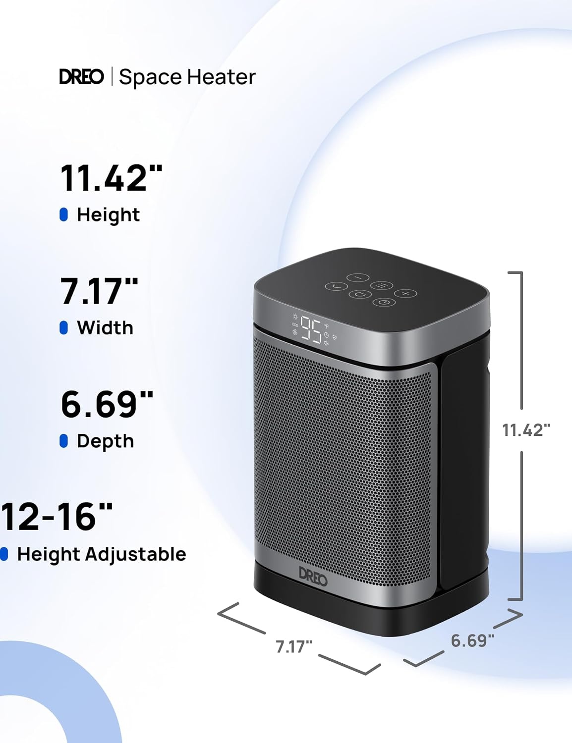 image:imageDREO Space Heater 1500W Portable Electric Heaters for Indoor Use PTC Ceramic Heater for Office with Remote Thermostat 70Oscillation 12H Timer 5 Modes Safe Quiet Room Heater for BedroomSilver