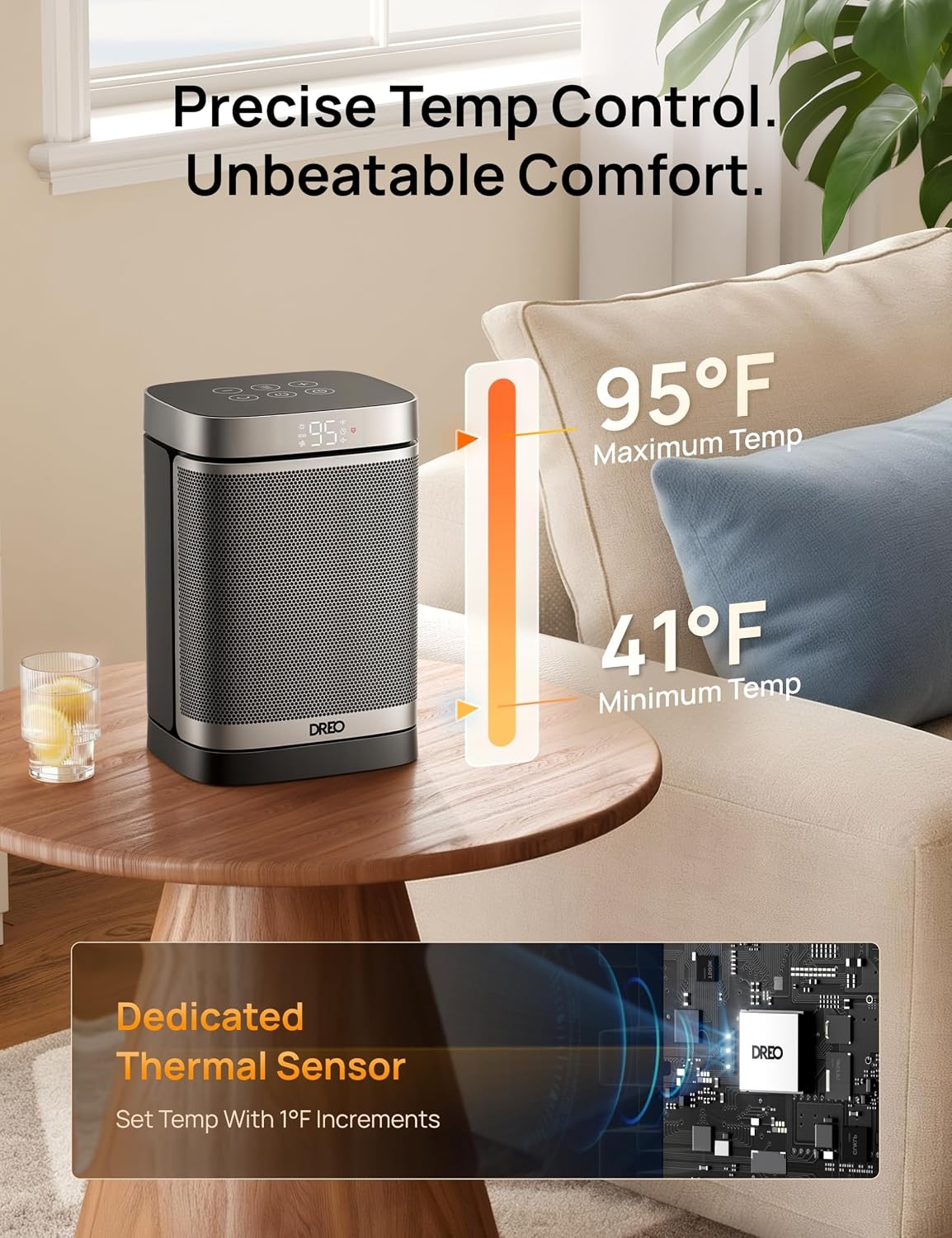 image:imageDREO Space Heater 1500W Portable Electric Heaters for Indoor Use PTC Ceramic Heater for Office with Remote Thermostat 70Oscillation 12H Timer 5 Modes Safe Quiet Room Heater for BedroomSilver