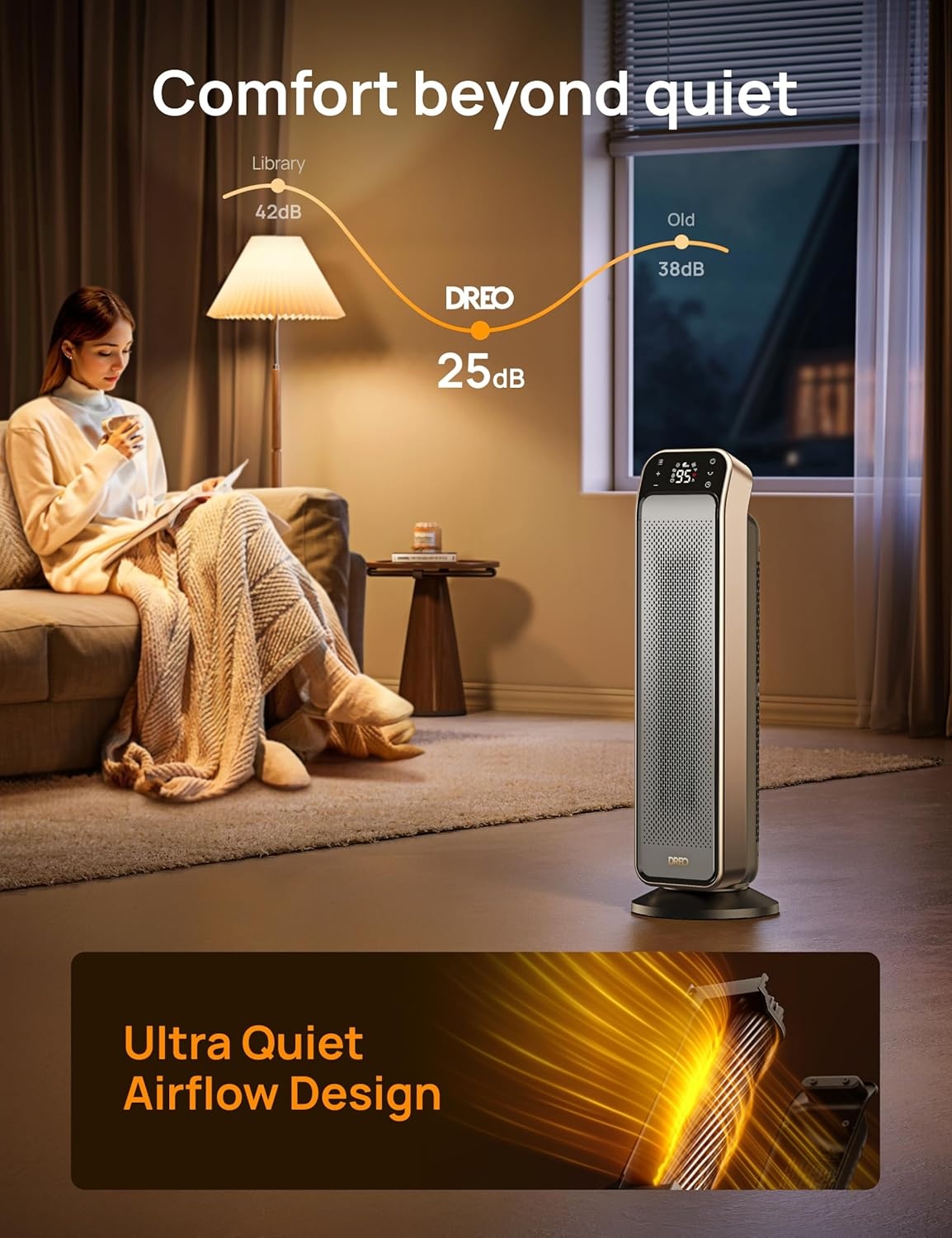 image:imageDREO Space Heater Indoor 25 115fts Fast Portable Room Heater with Remote and Thermostat 3 Modes Overheating amp TipOver Protection Electric Heaters for Indoor Use Large Room Bedroom GoldGold