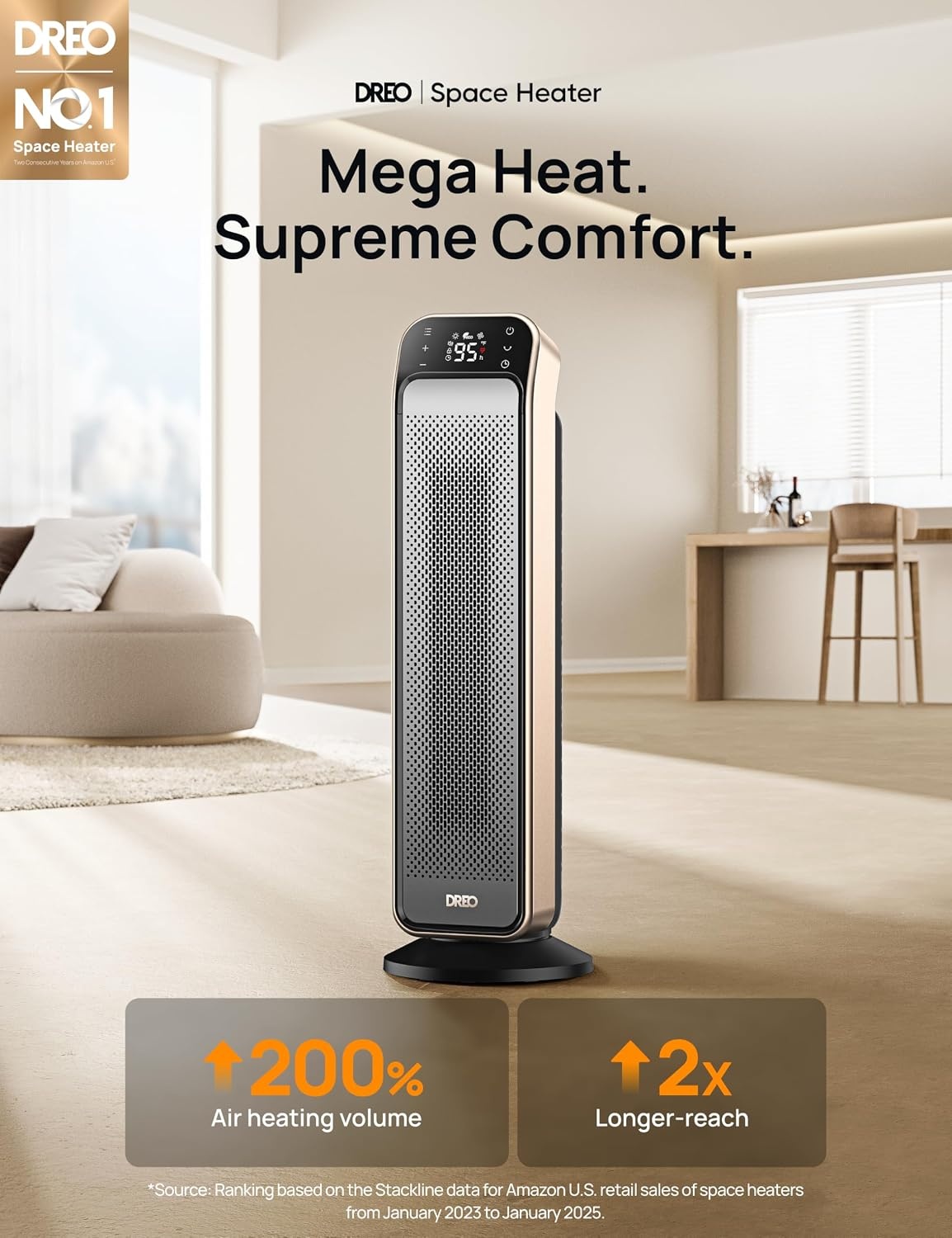 image:imageDREO Space Heater Indoor 25 115fts Fast Portable Room Heater with Remote and Thermostat 3 Modes Overheating amp TipOver Protection Electric Heaters for Indoor Use Large Room Bedroom GoldGold