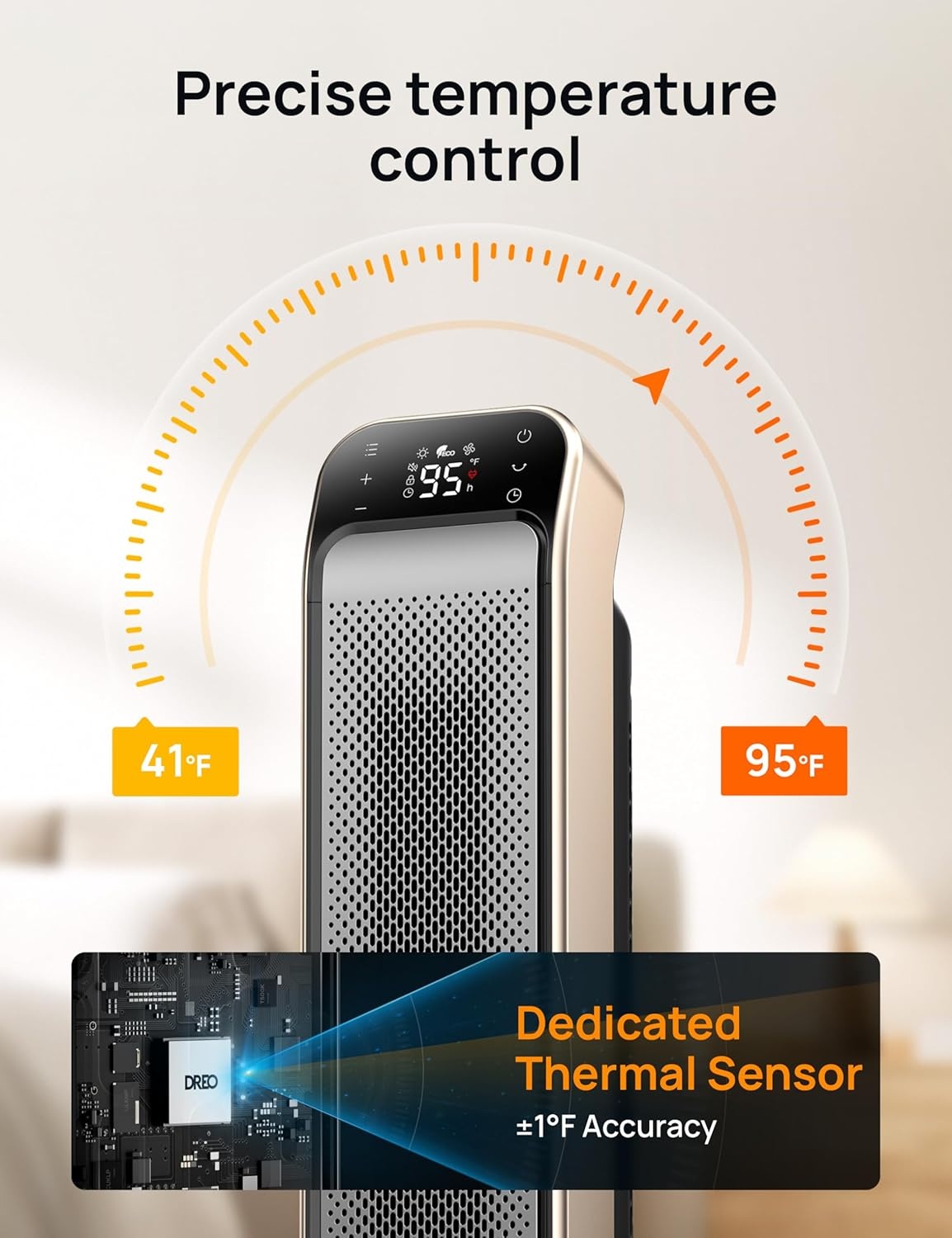 image:imageDREO Space Heater Indoor 25 115fts Fast Portable Room Heater with Remote and Thermostat 3 Modes Overheating amp TipOver Protection Electric Heaters for Indoor Use Large Room Bedroom GoldGold