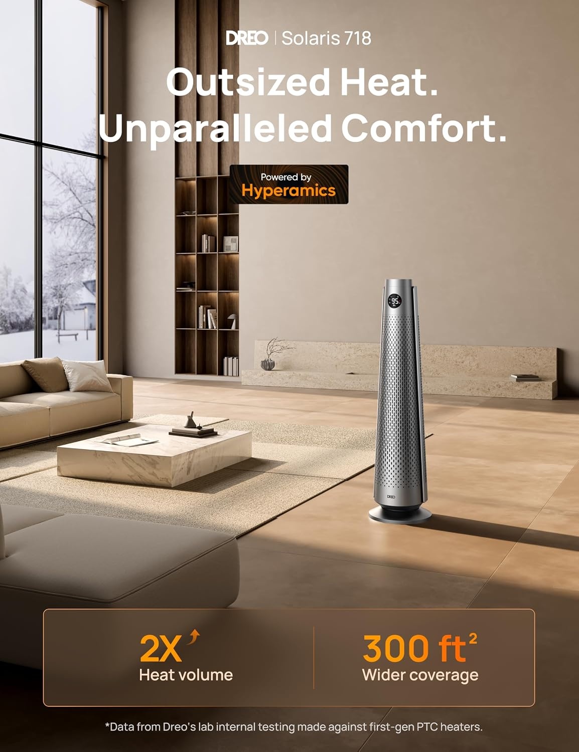 image:imageDREO Space Heater Large Room 30 Electric Heaters with Remote 120 Oscillation Adjustable Thermostat 5 Heat amp 3 Fan levels 8 Safety Protections 25dB Quiet 112H Timer Heater for Office BlackGrey