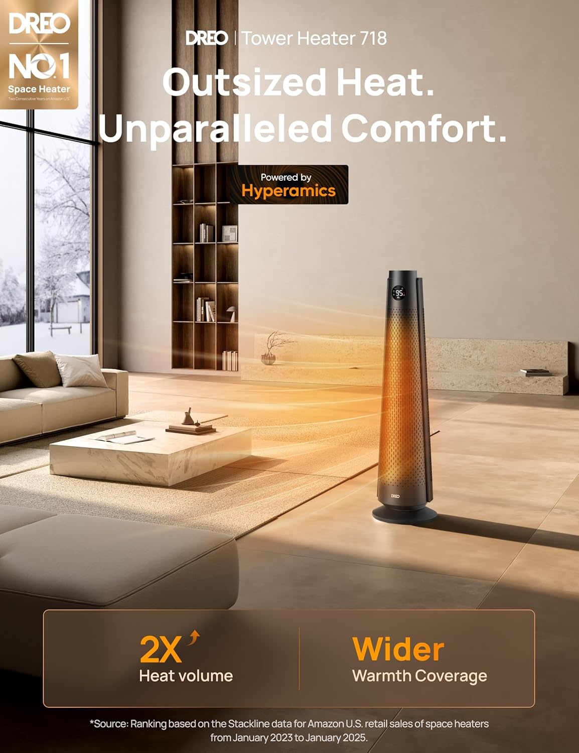 image:imageDREO Space Heater Large Room 30 Electric Heaters with Remote 120 Oscillation Adjustable Thermostat 5 Heat amp 3 Fan levels 8 Safety Protections 25dB Quiet 112H Timer Heater for Office BlackBlack
