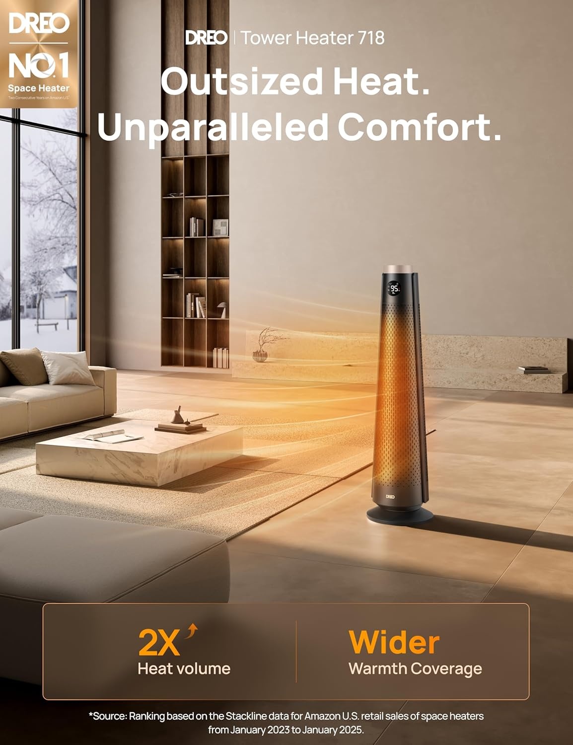 image:imageDREO Space Heater Large Room 30 Electric Heaters with Remote 120 Oscillation Adjustable Thermostat 5 Heat amp 3 Fan levels 8 Safety Protections 25dB Quiet 112H Timer Heater for Office BlackGold
