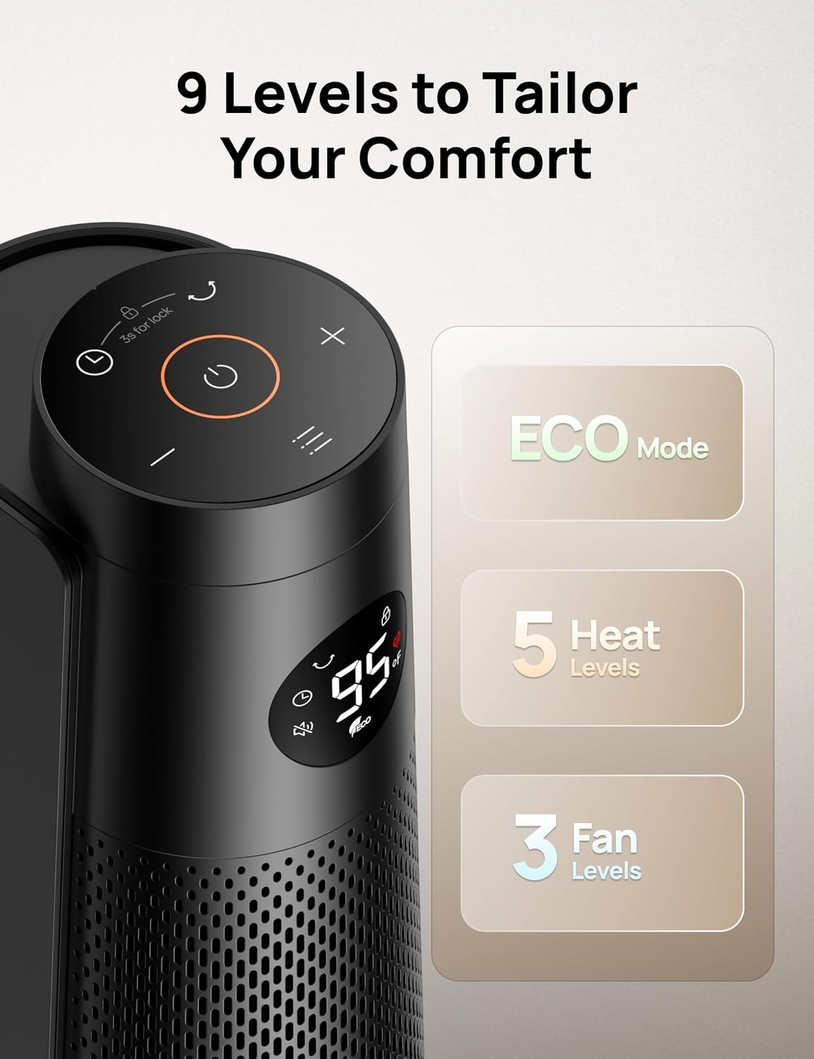 image:imageDREO Space Heater Large Room 30 Electric Heaters with Remote 120 Oscillation Adjustable Thermostat 5 Heat amp 3 Fan levels 8 Safety Protections 25dB Quiet 112H Timer Heater for Office BlackBlack