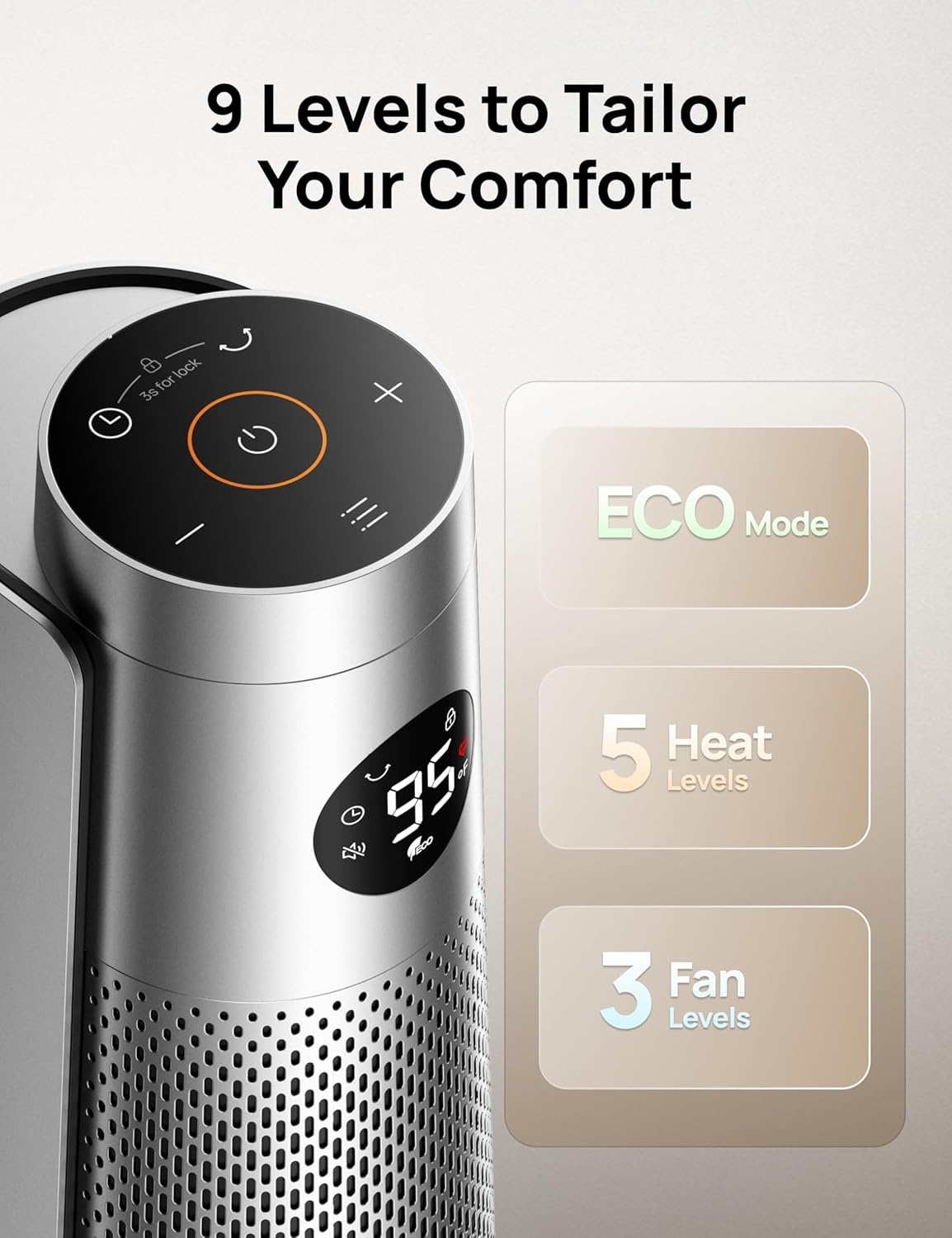 image:imageDREO Space Heater Large Room 30 Electric Heaters with Remote 120 Oscillation Adjustable Thermostat 5 Heat amp 3 Fan levels 8 Safety Protections 25dB Quiet 112H Timer Heater for Office BlackGrey