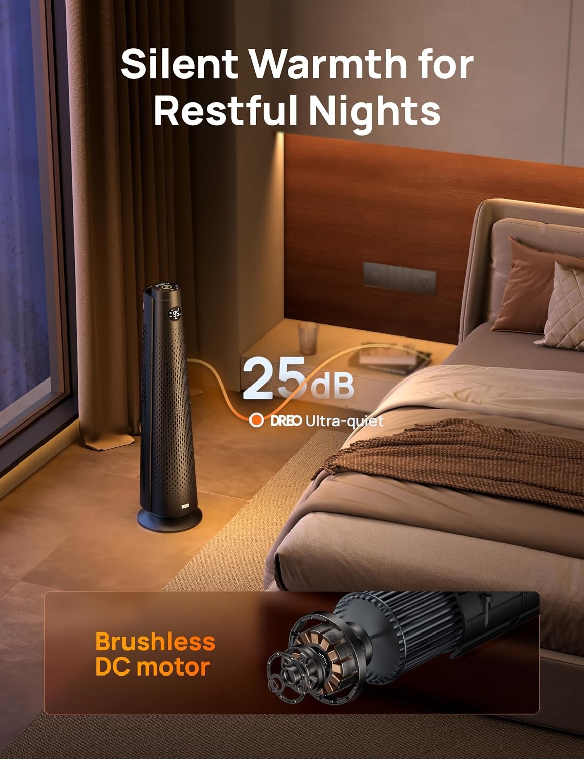 image:imageDREO Space Heater Large Room 30 Electric Heaters with Remote 120 Oscillation Adjustable Thermostat 5 Heat amp 3 Fan levels 8 Safety Protections 25dB Quiet 112H Timer Heater for Office BlackBlack