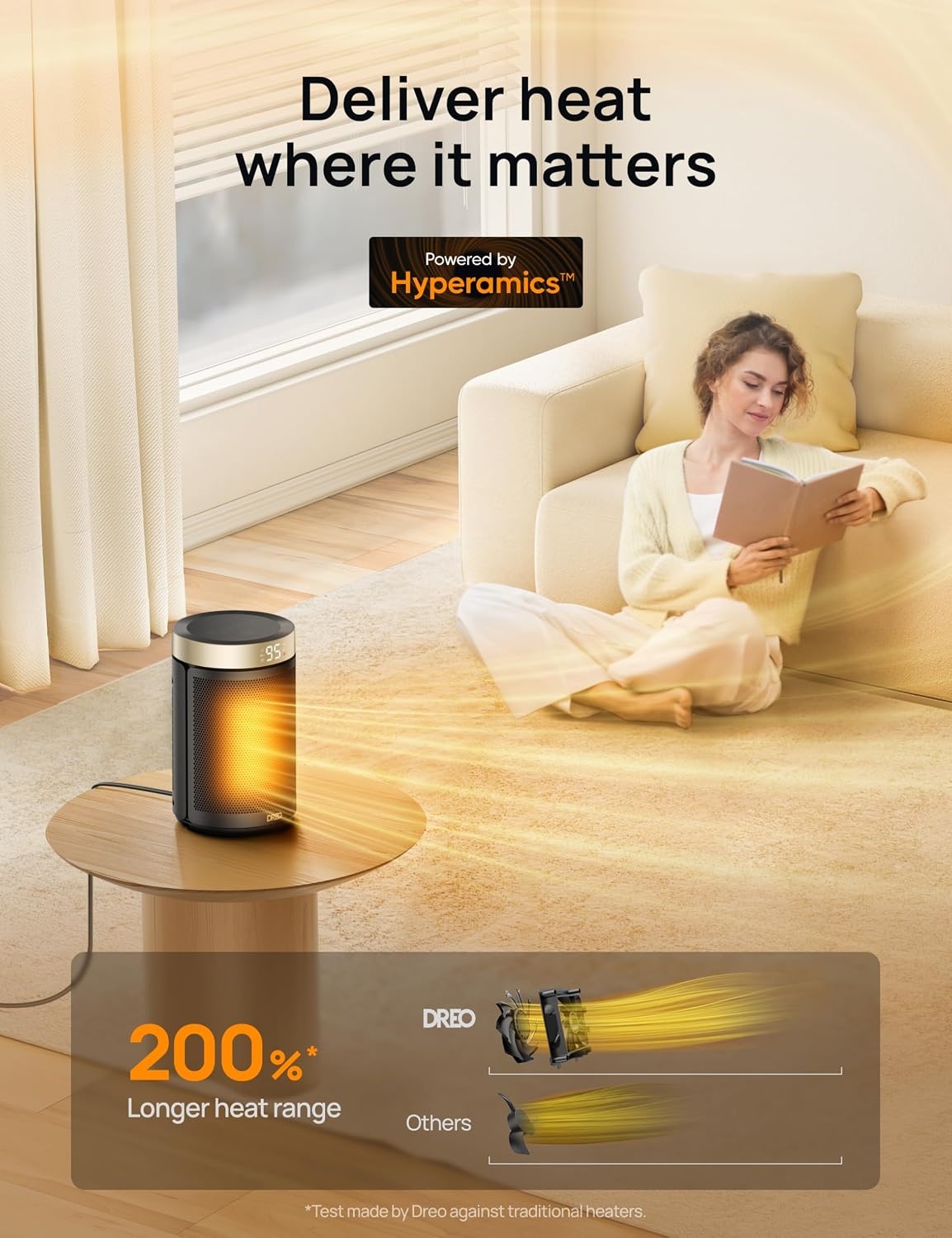image:imageDREO Space Heater Portable Electric Heaters for Indoor Use with Thermostat and Remote 2024 Upgraded Digital Display 12H Timer 5 Mode 1500W PTC Ceramic Fast Safety Heat for Office Bedroom HomeGold