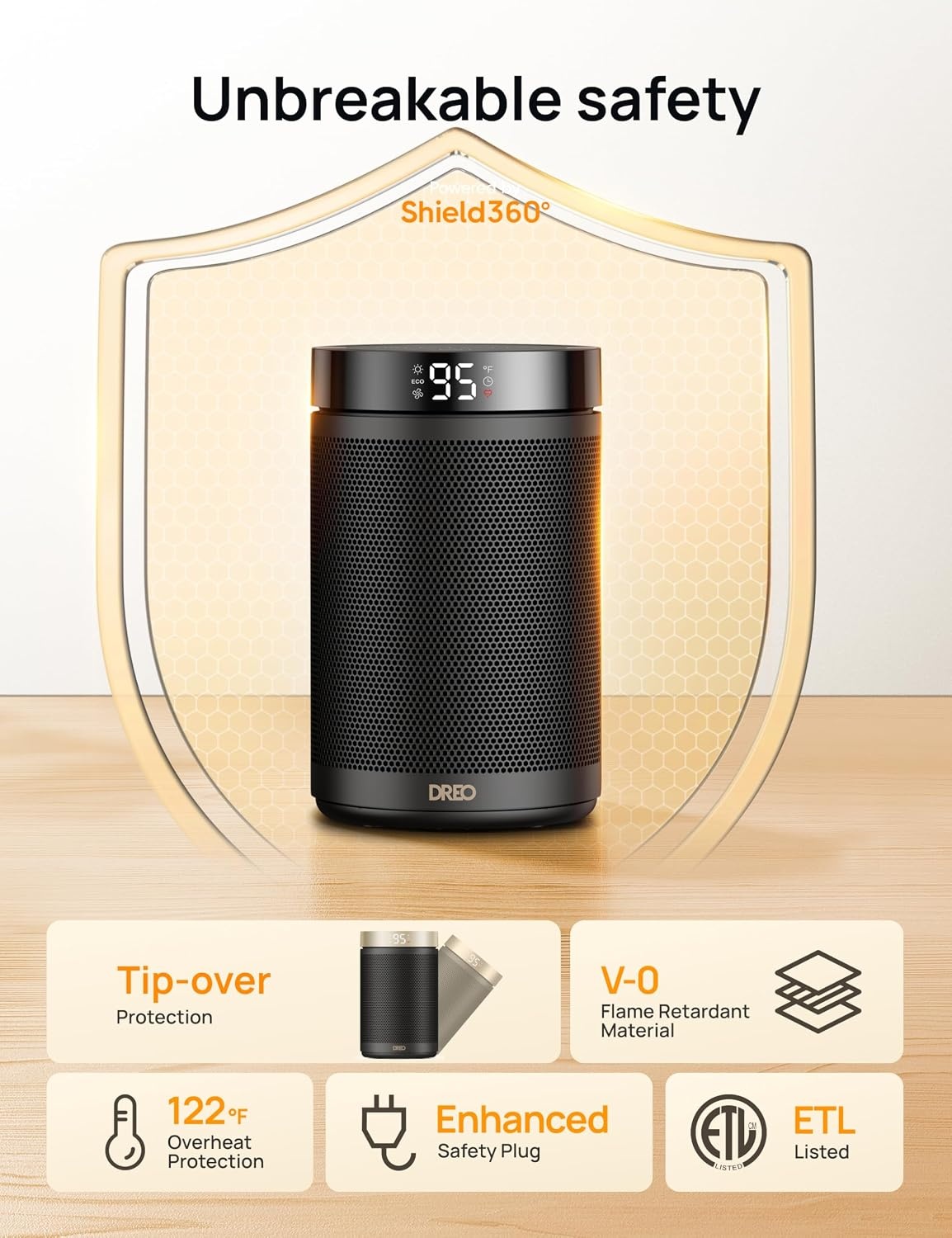 image:imageDREO Space Heater Portable Electric Heaters for Indoor Use with Thermostat and Remote 2024 Upgraded Digital Display 12H Timer 5 Mode 1500W PTC Ceramic Fast Safety Heat for Office Bedroom HomeBlack
