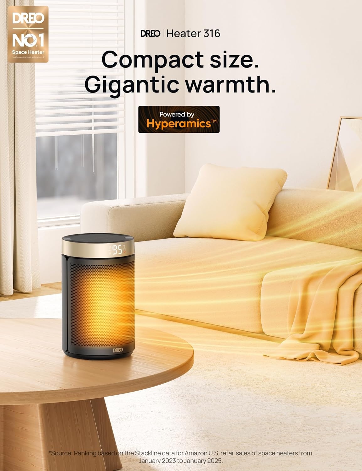 image:imageDREO Space Heater Portable Electric Heaters for Indoor Use with Thermostat and Remote 2024 Upgraded Digital Display 12H Timer 5 Mode 1500W PTC Ceramic Fast Safety Heat for Office Bedroom HomeGold