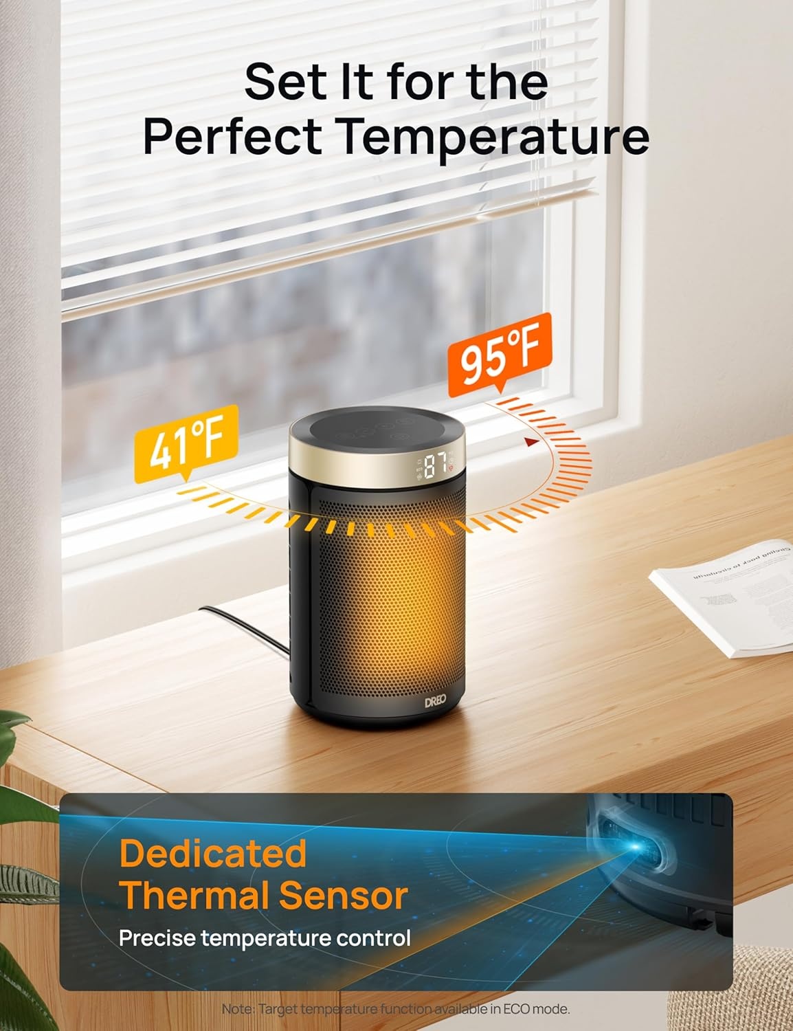 image:imageDREO Space Heater Portable Electric Heaters for Indoor Use with Thermostat and Remote 2024 Upgraded Digital Display 12H Timer 5 Mode 1500W PTC Ceramic Fast Safety Heat for Office Bedroom HomeGold