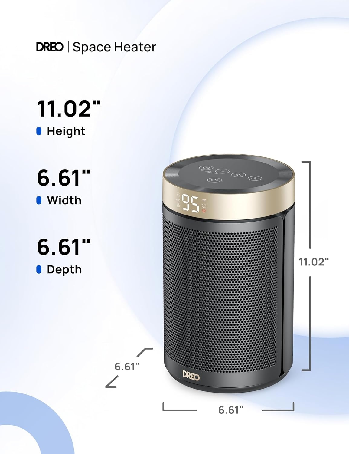 image:imageDREO Space Heater Portable Electric Heaters for Indoor Use with Thermostat and Remote 2024 Upgraded Digital Display 12H Timer 5 Mode 1500W PTC Ceramic Fast Safety Heat for Office Bedroom HomeGold