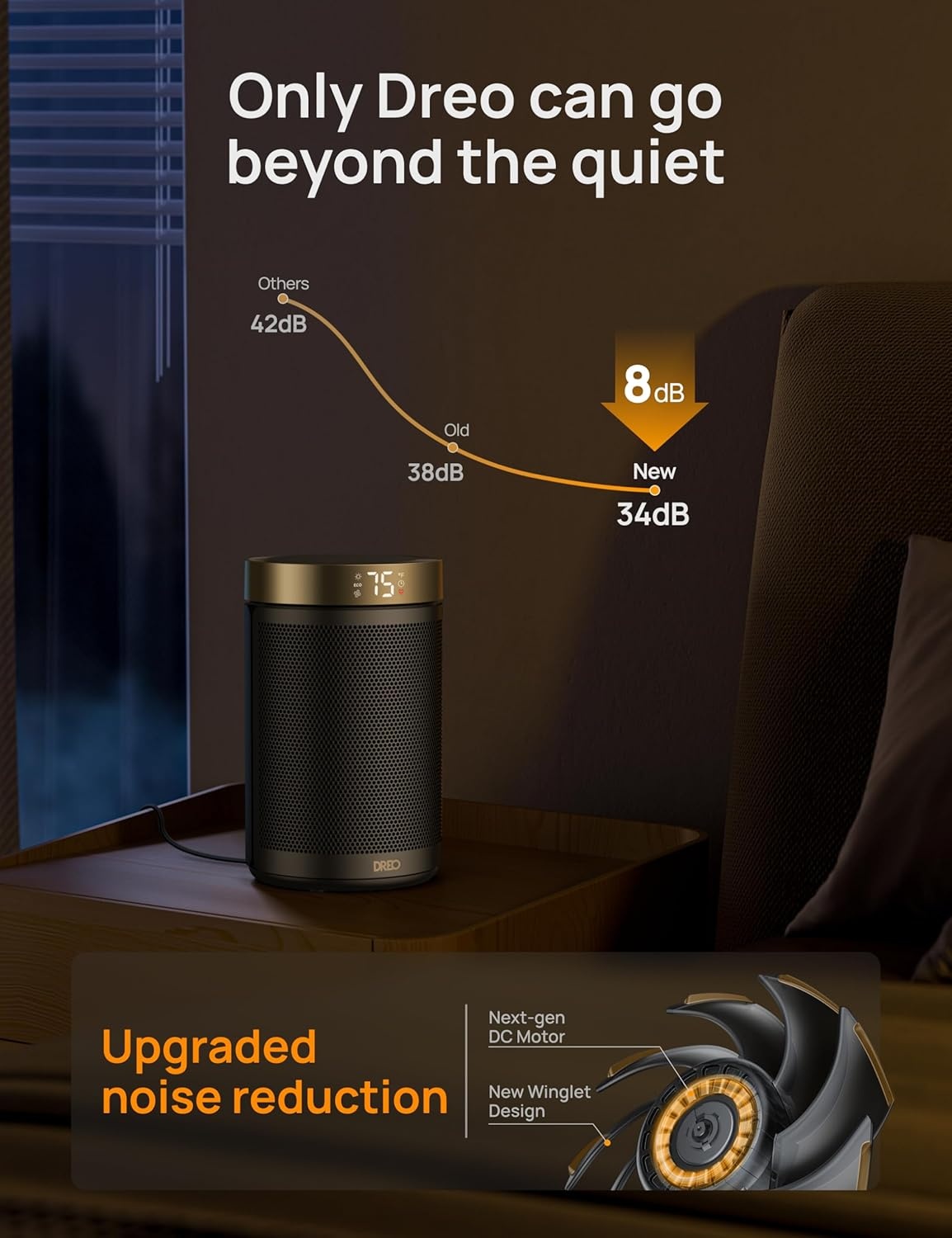 image:imageDREO Space Heater Portable Electric Heaters for Indoor Use with Thermostat and Remote 2024 Upgraded Digital Display 12H Timer 5 Mode 1500W PTC Ceramic Fast Safety Heat for Office Bedroom HomeGold