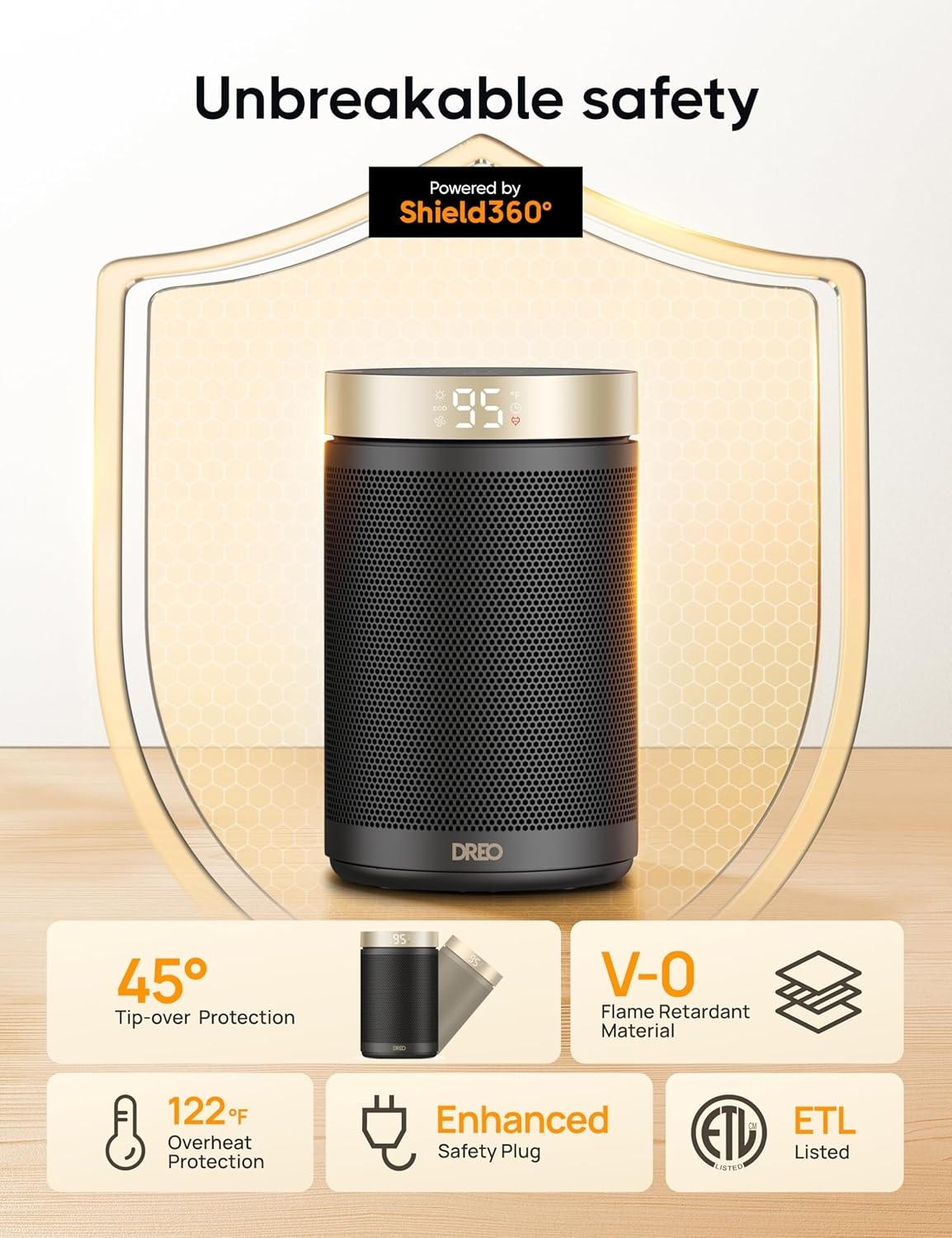 image:imageDREO Space Heater Portable Electric Heaters for Indoor Use with Thermostat and Remote 2024 Upgraded Digital Display 12H Timer 5 Mode 1500W PTC Ceramic Fast Safety Heat for Office Bedroom HomeGold