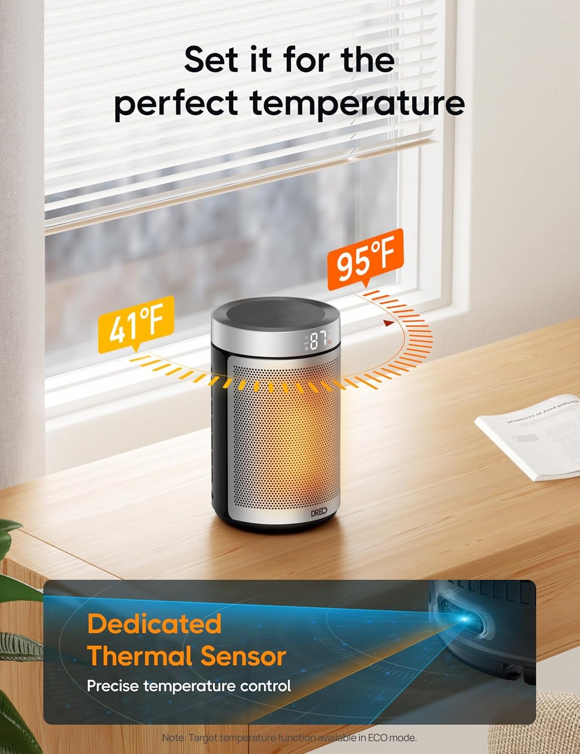 image:imageDREO Space Heater Portable Electric Heaters for Indoor Use with Thermostat and Remote 2024 Upgraded Digital Display 12H Timer 5 Mode 1500W PTC Ceramic Fast Safety Heat for Office Bedroom HomeSilver