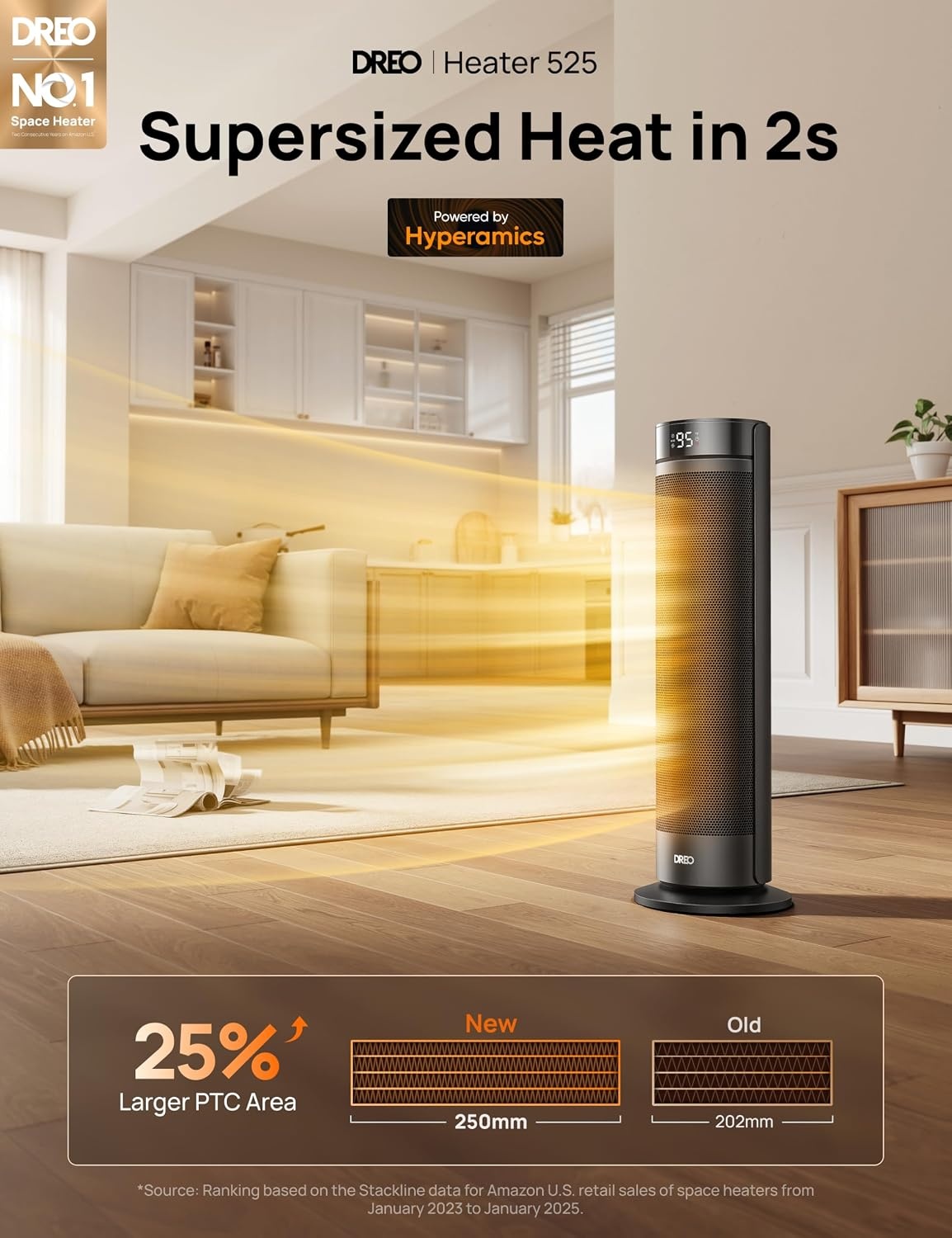image:imageDREO Space Heater for Large Room 23 Inch Electric Heaters for Indoor Use 8 Safe Protection Tower 70 Oscillation PTC Ceramic with Thermostat and Remote Quiet 12H Timer Bedroom OfficeBlack