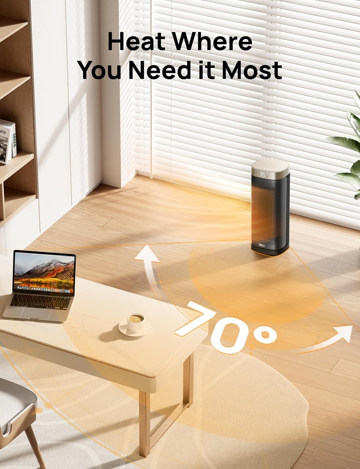 image:imageDREO Space Heaters for Indoor Use 16 Inch Fast Heating Portable Heaters with Remote 12H Timer 70 Oscillation Overheat Protection Safety Heat Large PTC Ceramic Electric for Bedroom Home OfficeGold