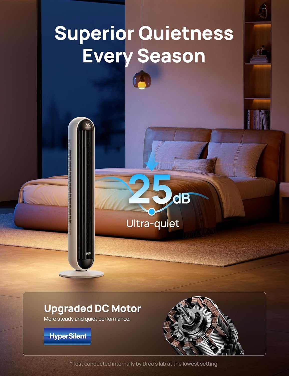 image:imageDREO Tower Fan and Heater Combo 292fts Standing Fans for Bedroom 17 Levels 6 Modes 120 Oscillation 42 Inch 12H Timer 25dB Quiet with Remote for Office Large Room SilverWhite