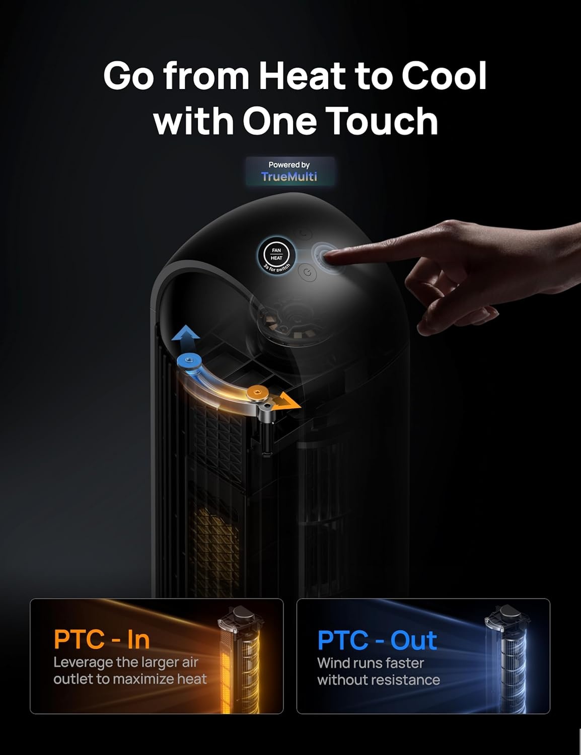 image:imageDREO Tower Fan and Heater Combo 292fts Standing Fans for Bedroom 17 Levels 6 Modes 120 Oscillation 42 Inch 12H Timer 25dB Quiet with Remote for Office Large Room SilverBlack