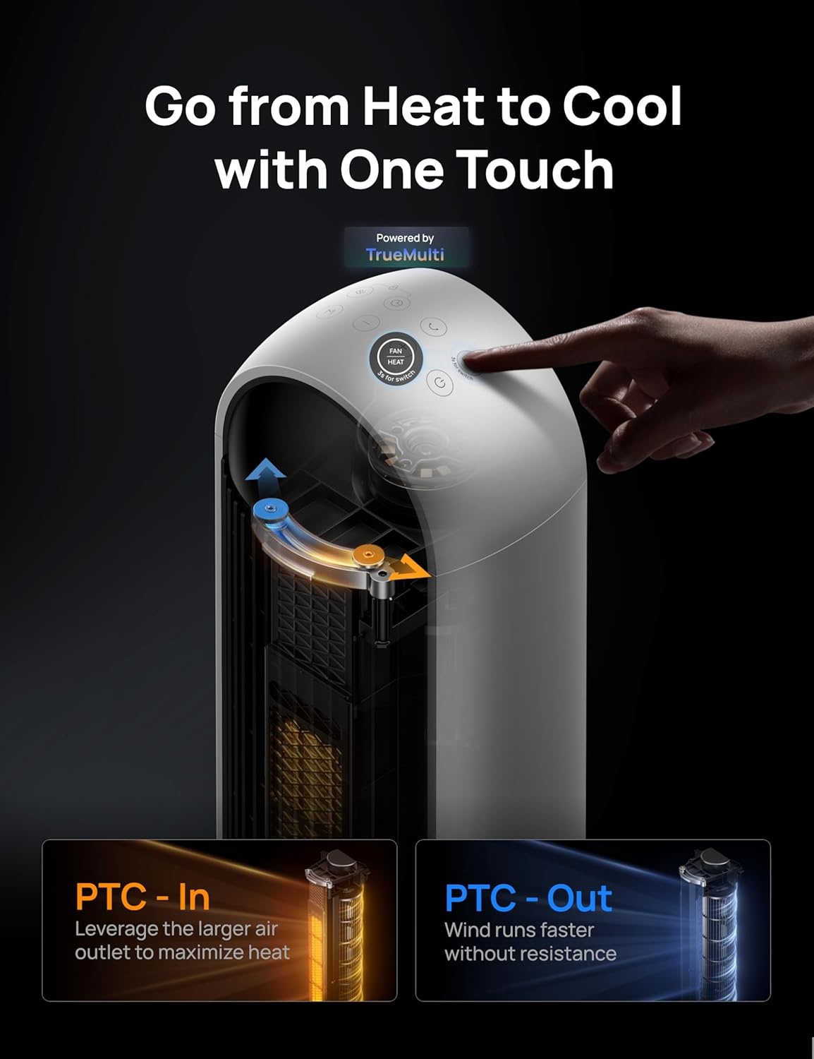image:imageDREO Tower Fan and Heater Combo 292fts Standing Fans for Bedroom 17 Levels 6 Modes 120 Oscillation 42 Inch 12H Timer 25dB Quiet with Remote for Office Large Room SilverWhite