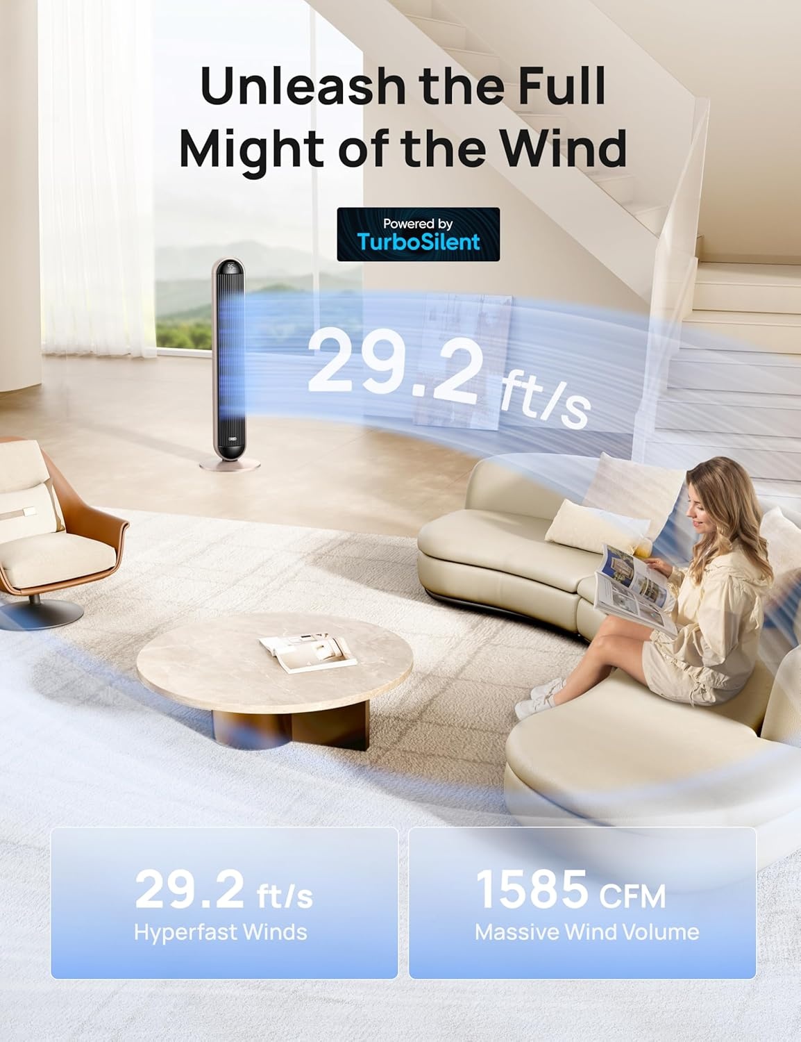 image:imageDREO Tower Fan and Heater Combo 292fts Standing Fans for Bedroom 17 Levels 6 Modes 120 Oscillation 42 Inch 12H Timer 25dB Quiet with Remote for Office Large Room SilverSilver