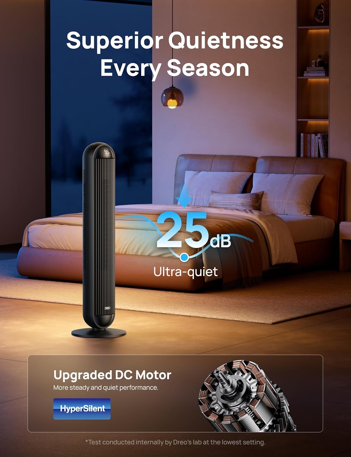 image:imageDREO Tower Fan and Heater Combo 292fts Standing Fans for Bedroom 17 Levels 6 Modes 120 Oscillation 42 Inch 12H Timer 25dB Quiet with Remote for Office Large Room SilverBlack