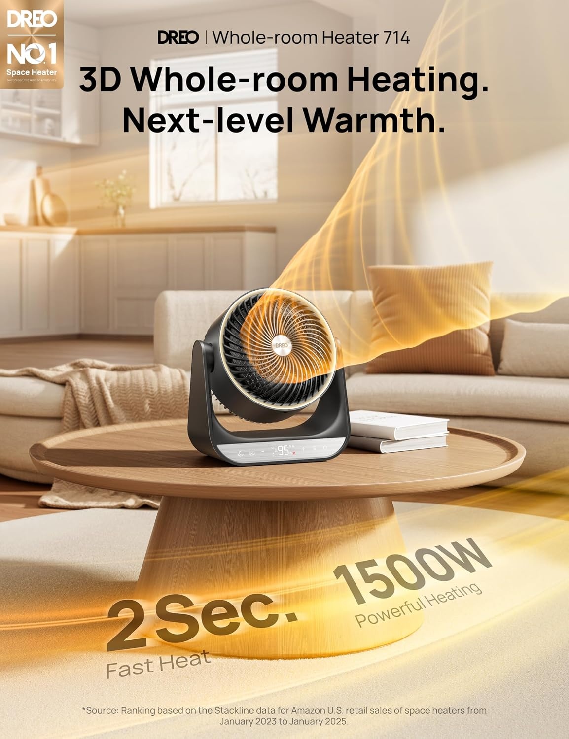 image:imageDREO Whole Room Heater 714 60 Vertical amp 90 Horizontal 3D Oscillating Heating 12 fts LongRange Circulator 3 Heat amp 3 Fan Settings Space Heaters for Indoor Use Bedroom Office BlackBlack