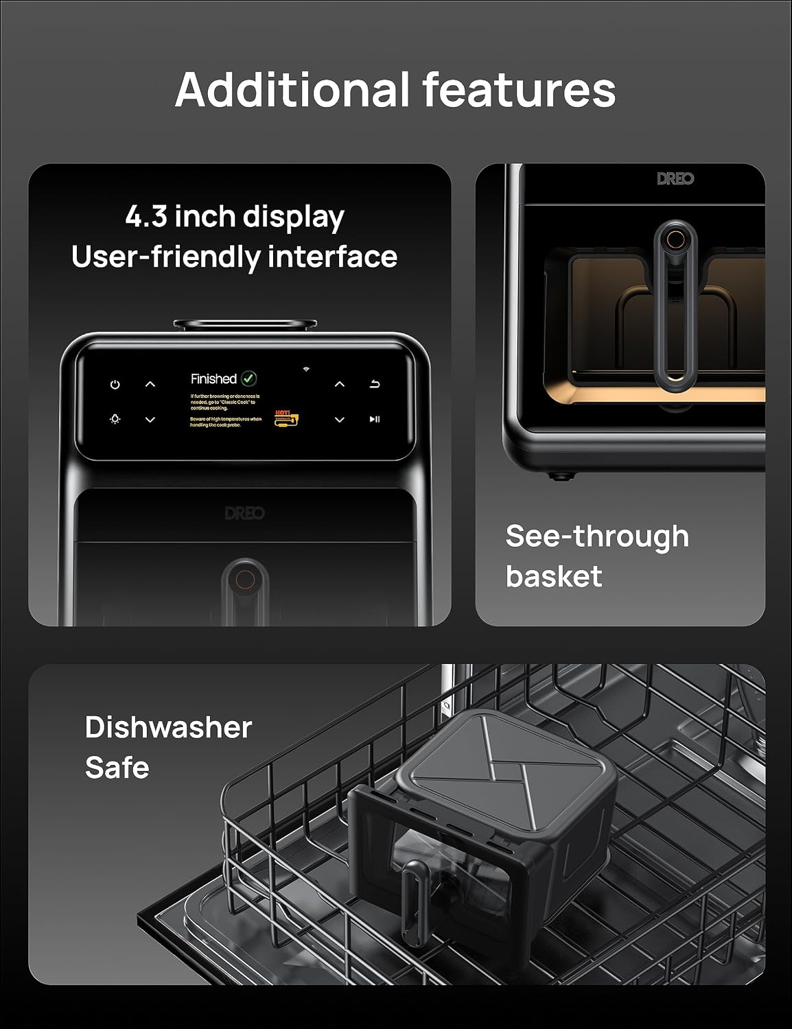 image:imageDreo ChefMaker Combi Fryer Cook like a pro with just the press of a button Smart Air Fryer Cooker with Cook probe Water Atomizer 3 professional cooking modes 6 QT