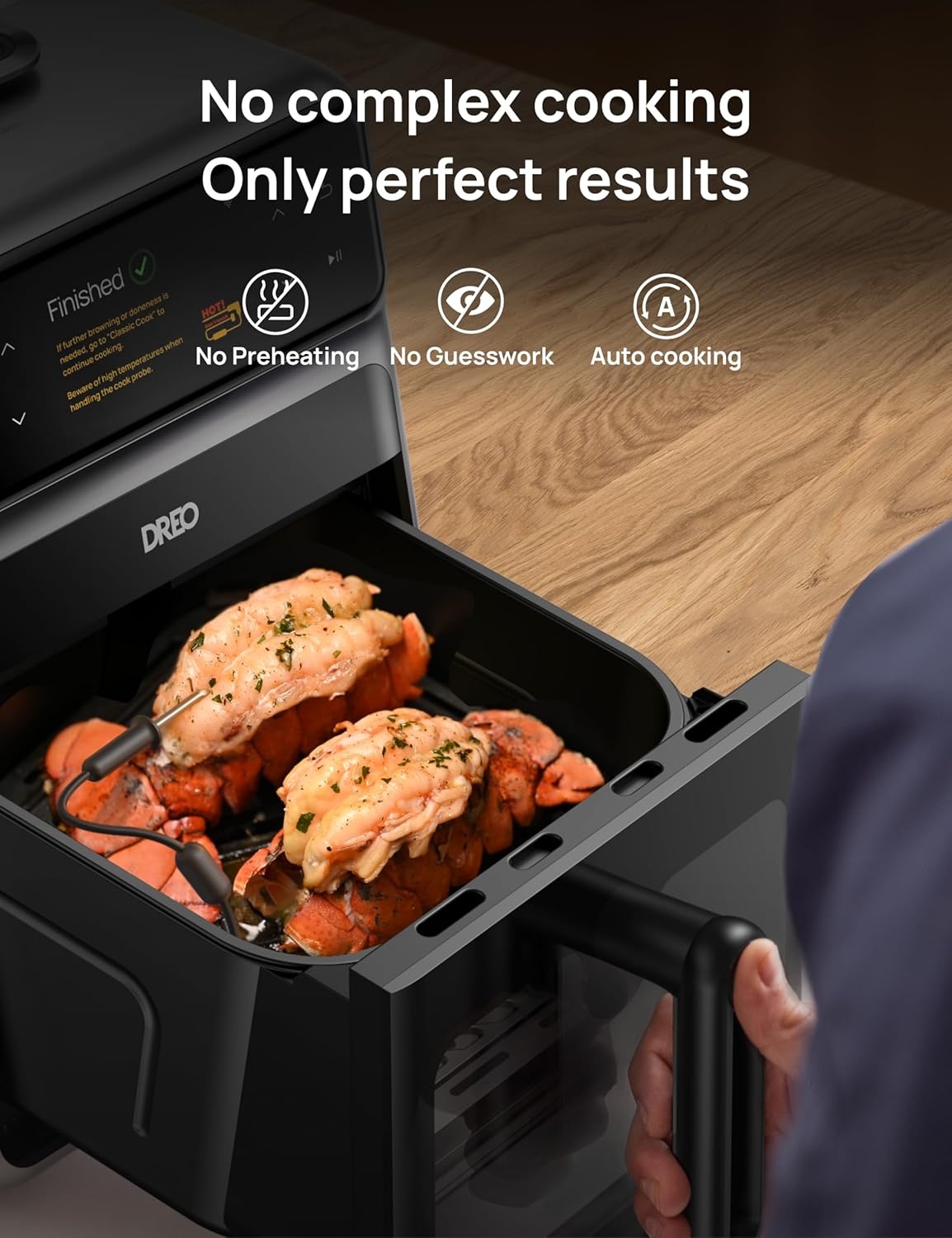image:imageDreo ChefMaker Combi Fryer Cook like a pro with just the press of a button Smart Air Fryer Cooker with Cook probe Water Atomizer 3 professional cooking modes 6 QT