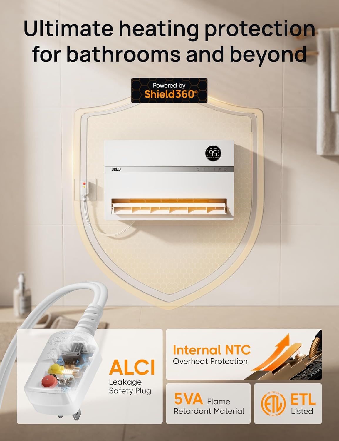 image:imageDreo Smart Wall Heater Electric Space Heater for Bedroom 1500W 120 Vertical Oscillation Adjustable Thermostat Remote Control 24H Timer EasyMount Heater for Indoor Use Works with Alexa WH719SWhite