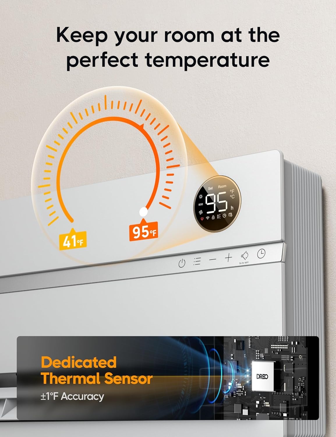 image:imageDreo Smart Wall Heater Electric Space Heater for Bedroom 1500W 120 Vertical Oscillation Adjustable Thermostat Remote Control 24H Timer EasyMount Heater for Indoor Use Works with Alexa WH719SWhite