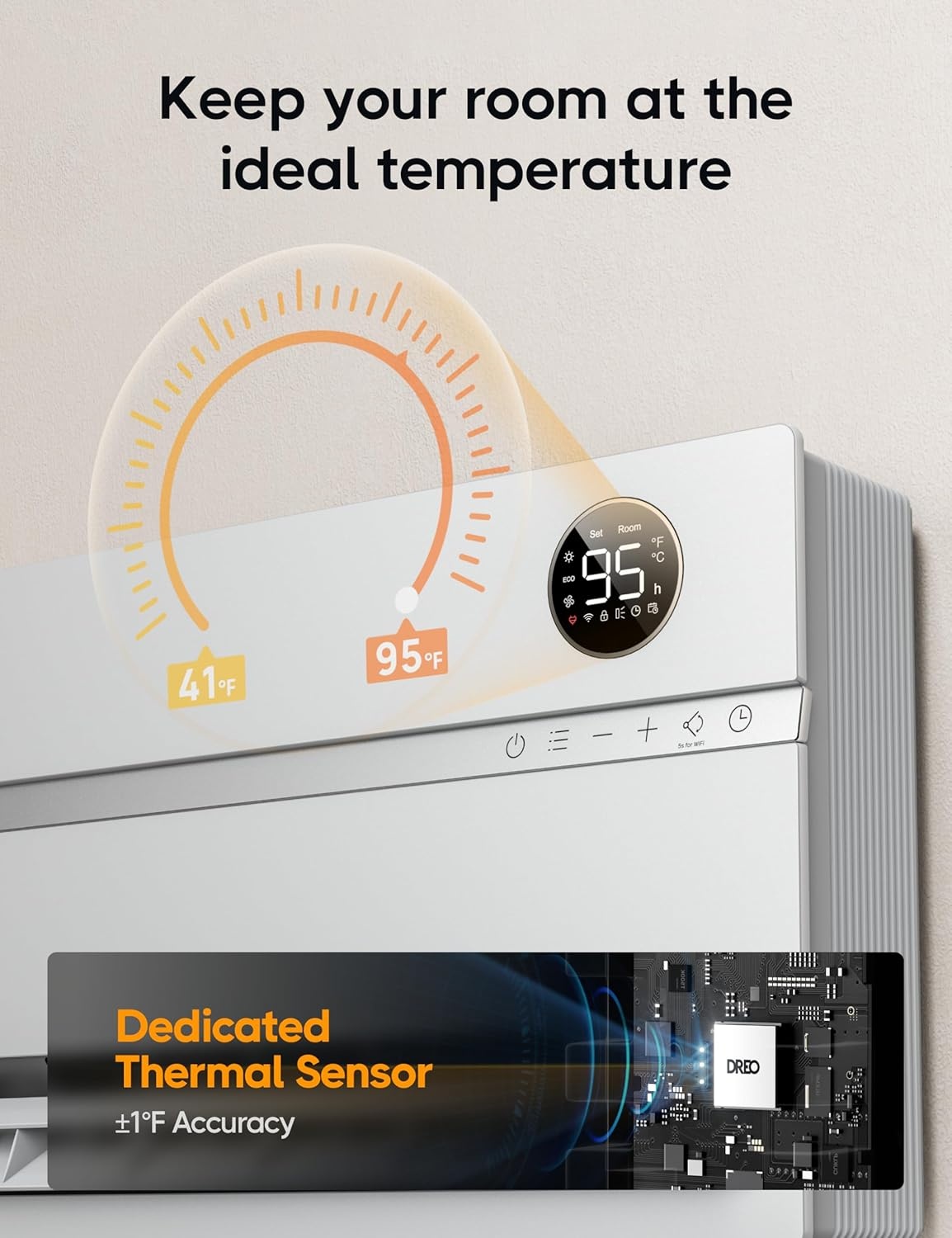 image:imageDreo Smart Wall Heater Electric Space Heater for Bedroom 1500W 120 Vertical Oscillation Adjustable Thermostat Remote Control 24H Timer EasyMount Heater for Indoor Use Works with Alexa WH719SWhite