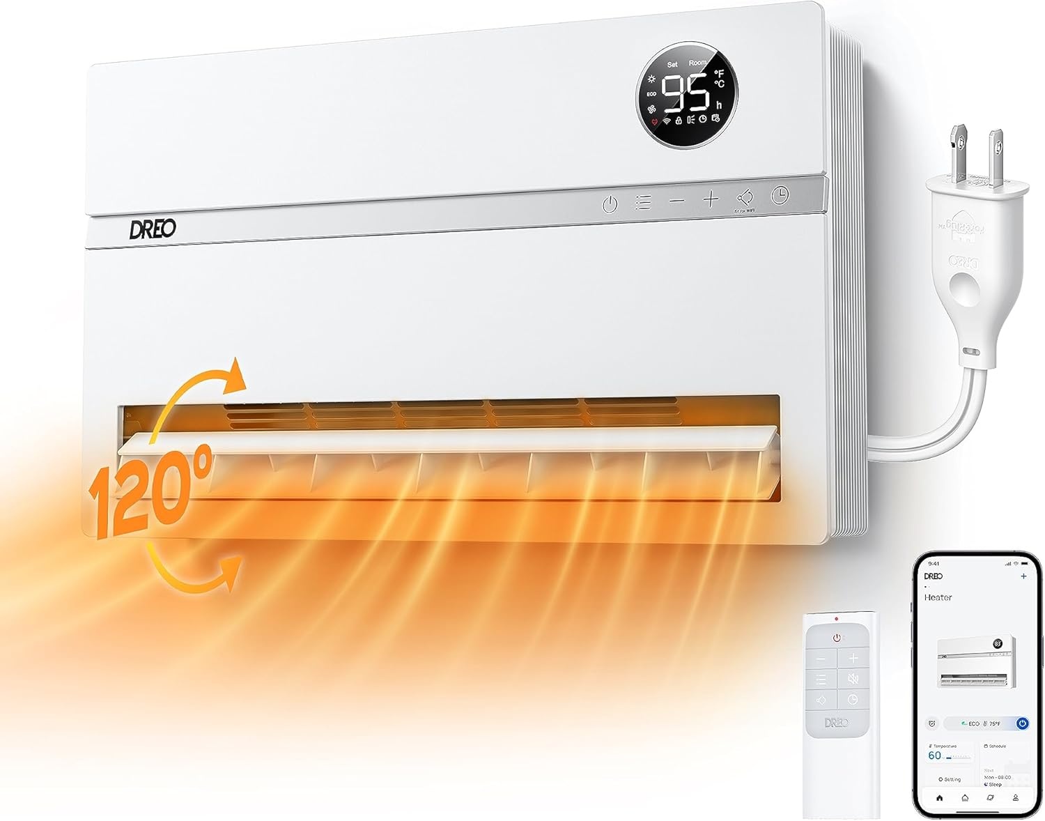 image:imageDreo Smart Wall Heater Electric Space Heater for Bedroom 1500W 120 Vertical Oscillation Adjustable Thermostat Remote Control 24H Timer EasyMount Heater for Indoor Use Works with Alexa WH719SWhite